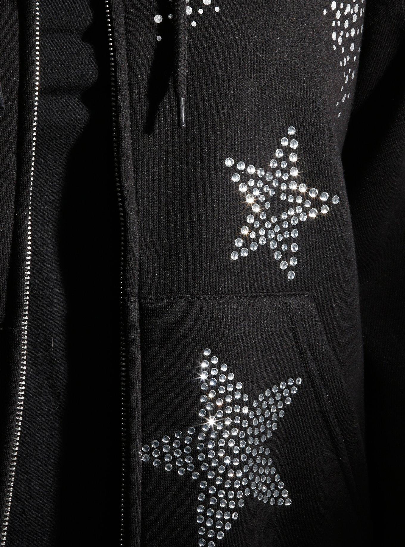 Cosmic Aura Rhinestone Star & Galaxy Girls Hoodie, BLACK, alternate