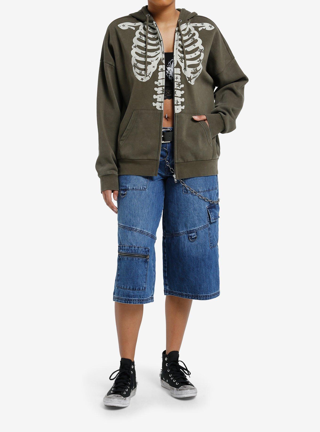 Green Star Rib Cage Girls Hoodie, , hi-res