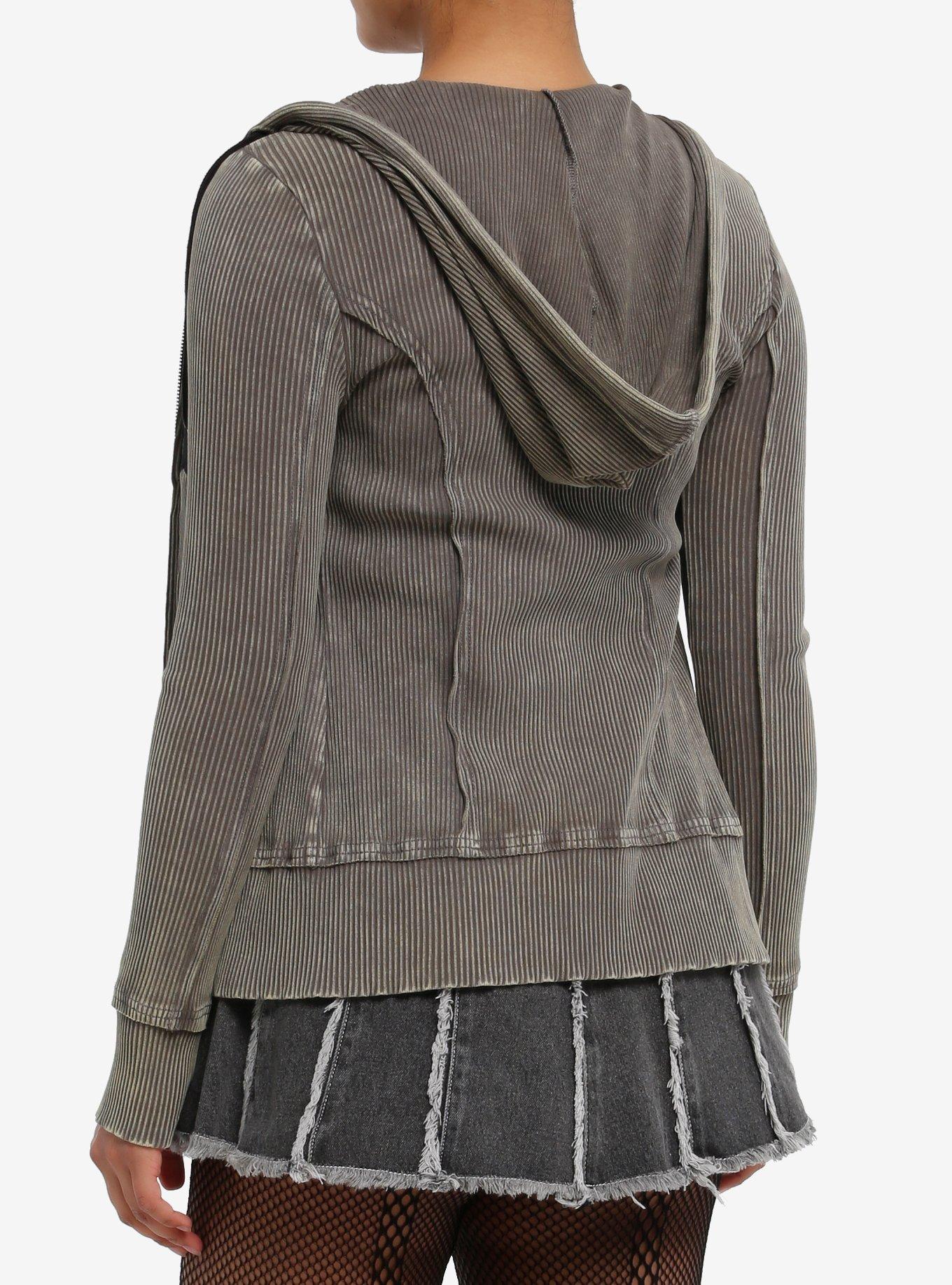 Aurora Star Slim Fit Ribbed Girls Hoodie, GREY, alternate