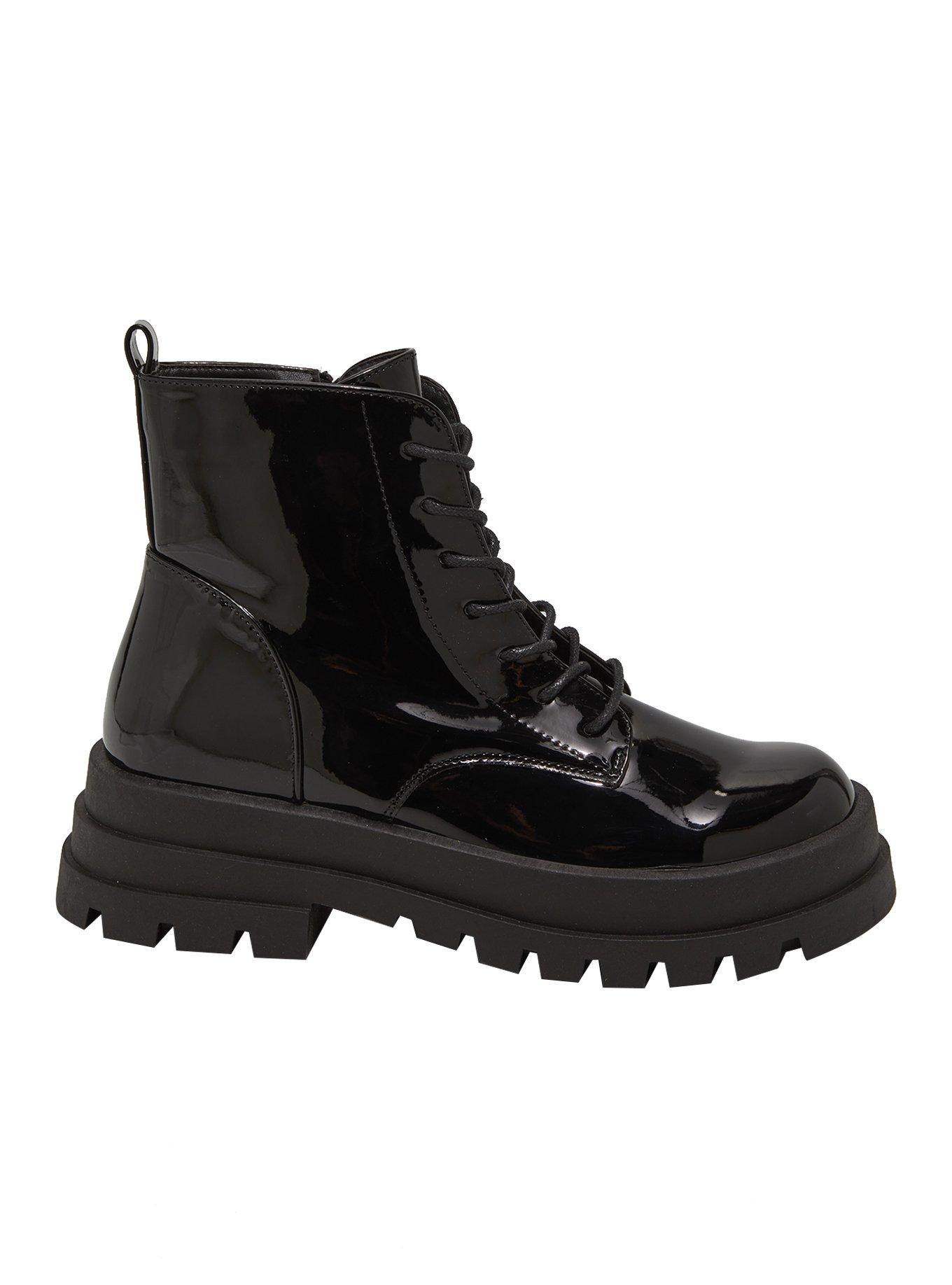 Dirty Laundry Shiny Black Vedder Combat Boots, , hi-res