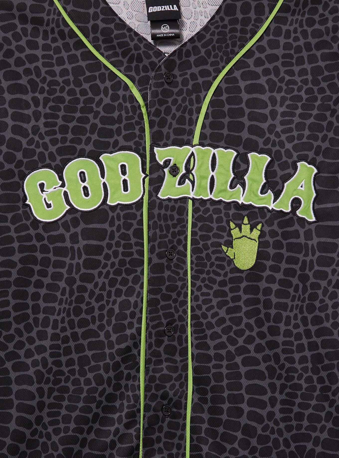 Godzilla Embroidered Baseball Jersey — BoxLunch Exclusive, BLACK, alternate