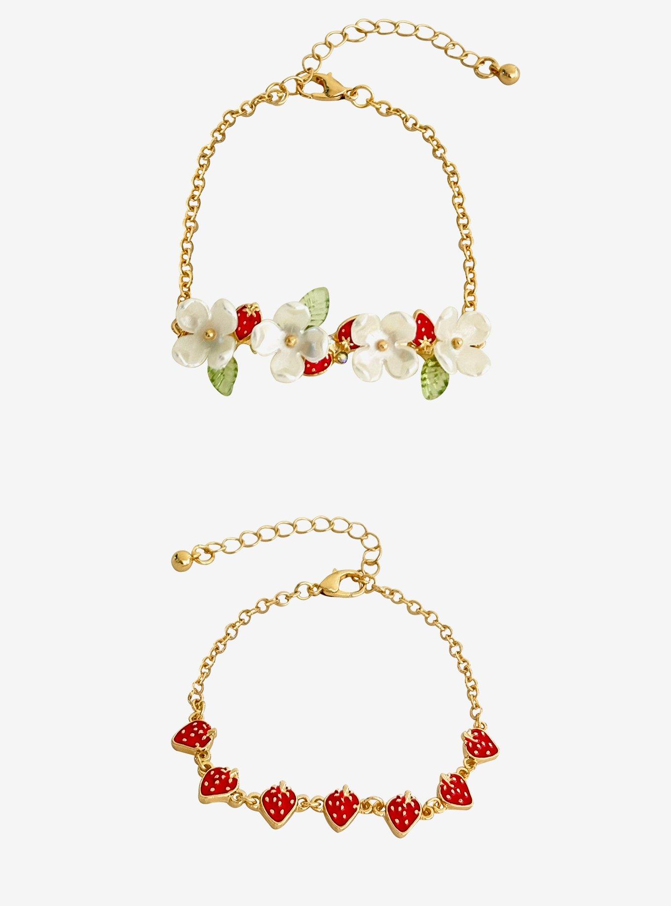 Sweet Society Floral Strawberry Bracelet Set, , hi-res