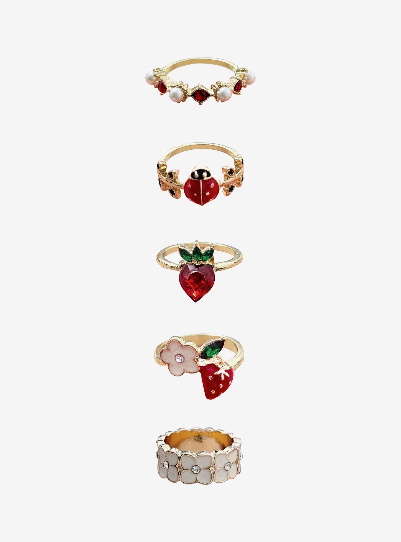 Sweet Society Floral Strawberry Ring Set, , hi-res