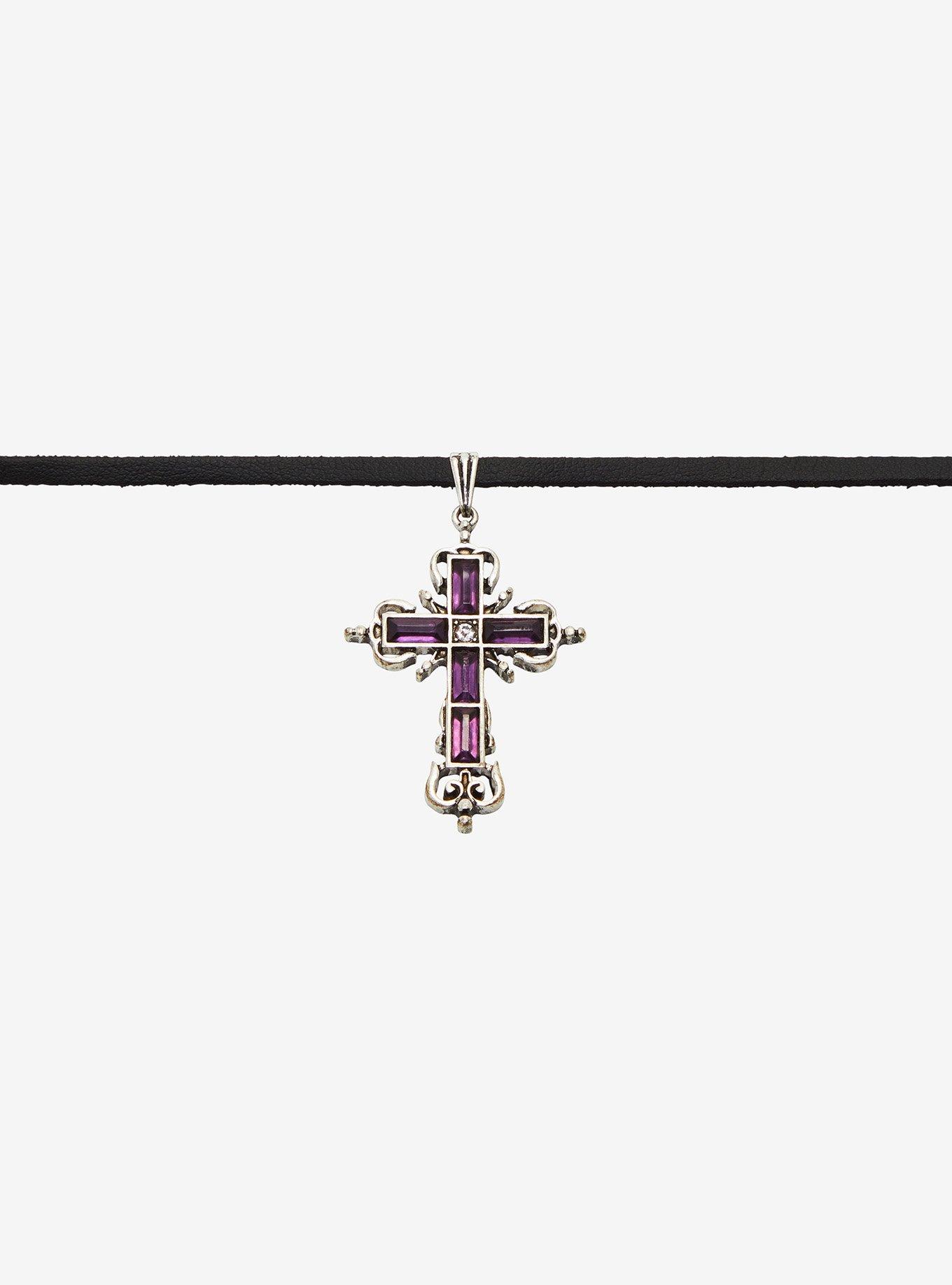 Cosmic Aura Purple Gem Cross Pendant Necklace, , alternate