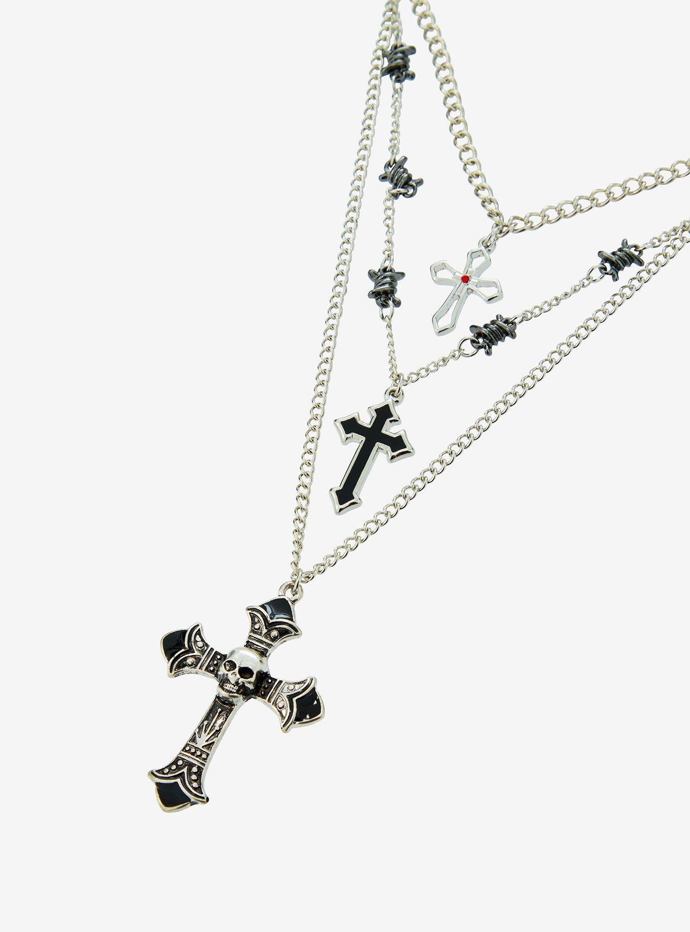 Gothic Cross Skull Layered Necklace, , alternate