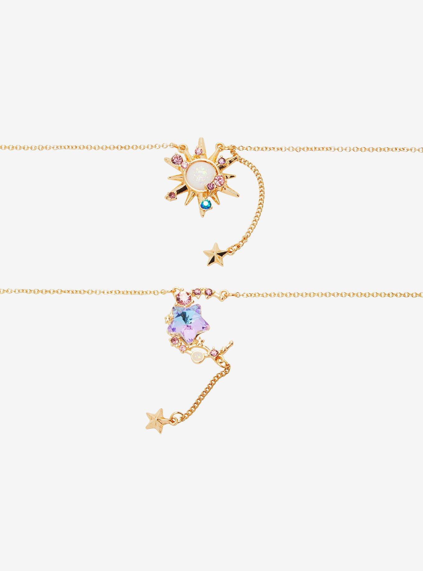 Cosmic Aura Opal Gem Moon Sun Best Friend Necklace Set, , alternate