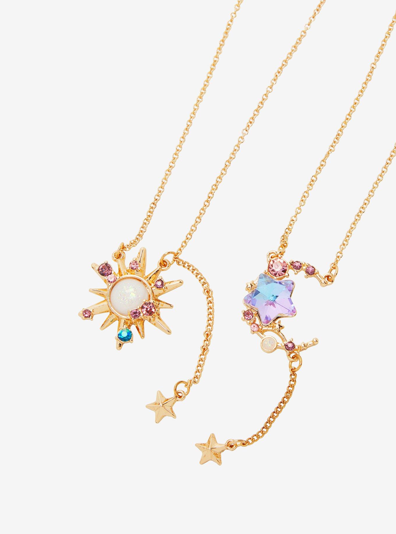 Cosmic Aura Opal Gem Moon Sun Best Friend Necklace Set, , alternate