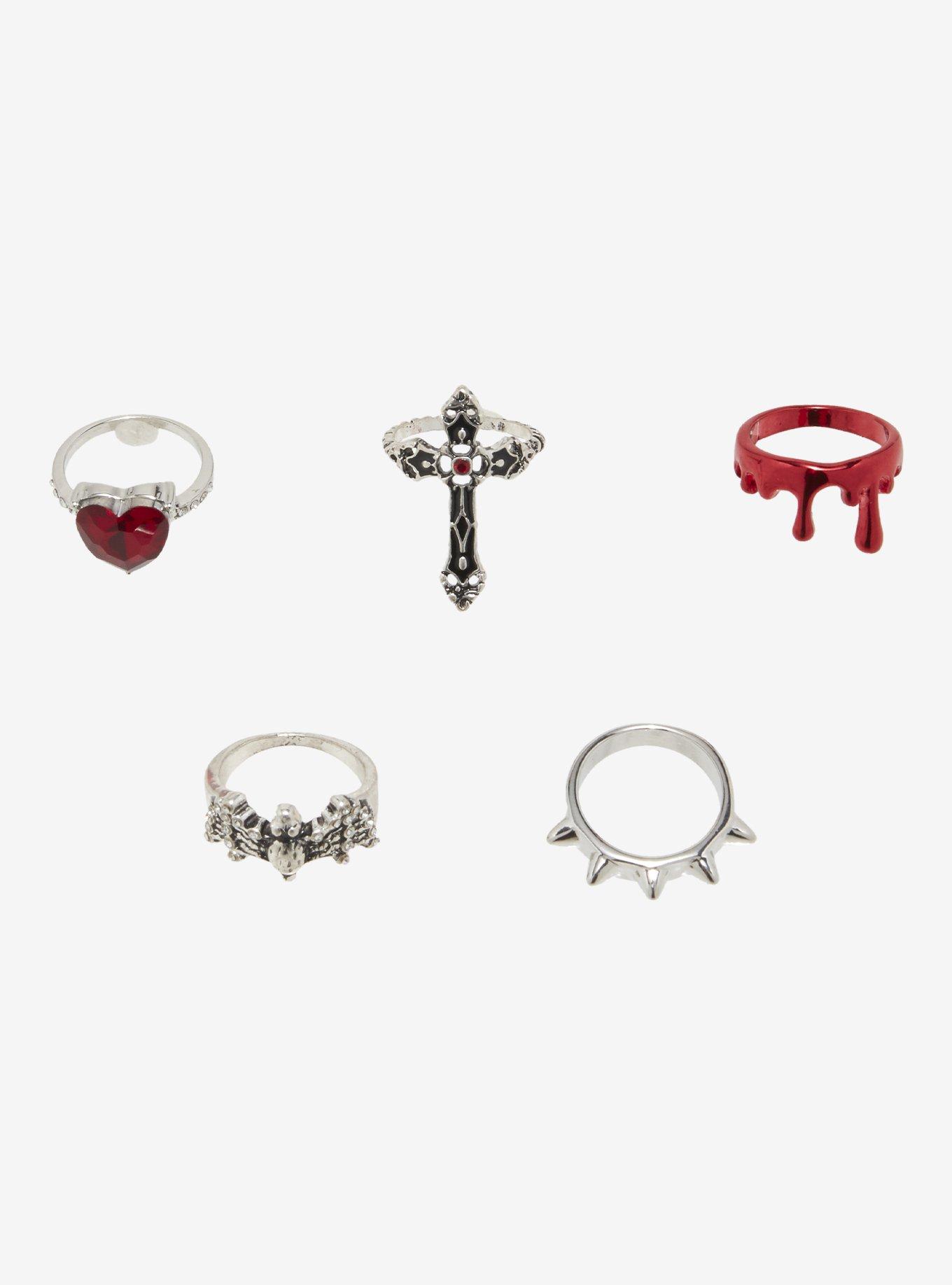 Cross Blood Heart Ring Set, , alternate