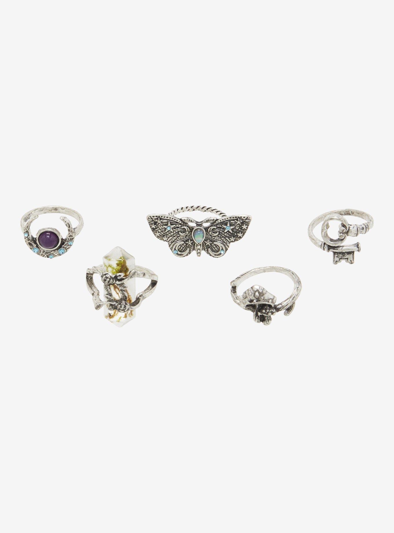 Thorn & Fable Moon Crystal Moth Ring Set, , alternate