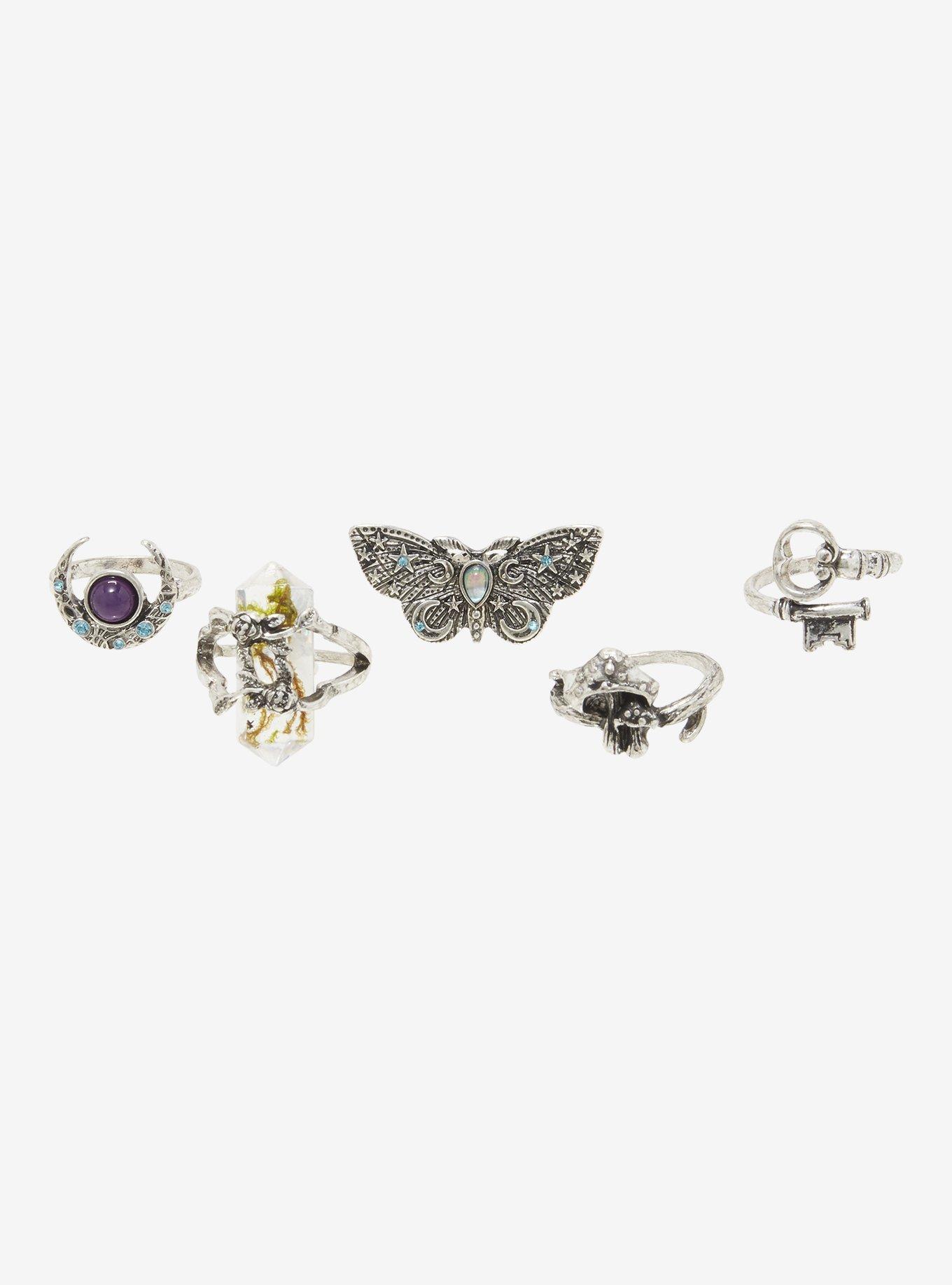 Thorn & Fable Moon Crystal Moth Ring Set, , alternate