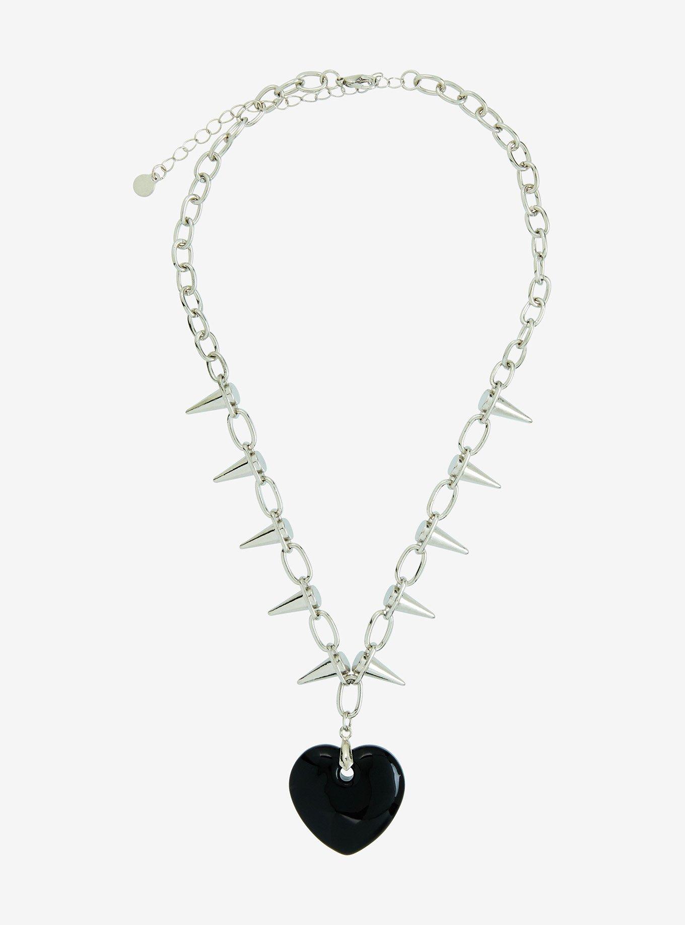 Black Heart Spike Chain Necklace, , hi-res