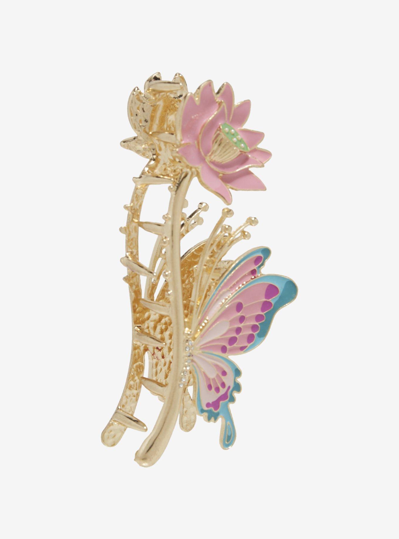 Thorn & Fable Butterfly Flower Claw Hair Clip, , alternate