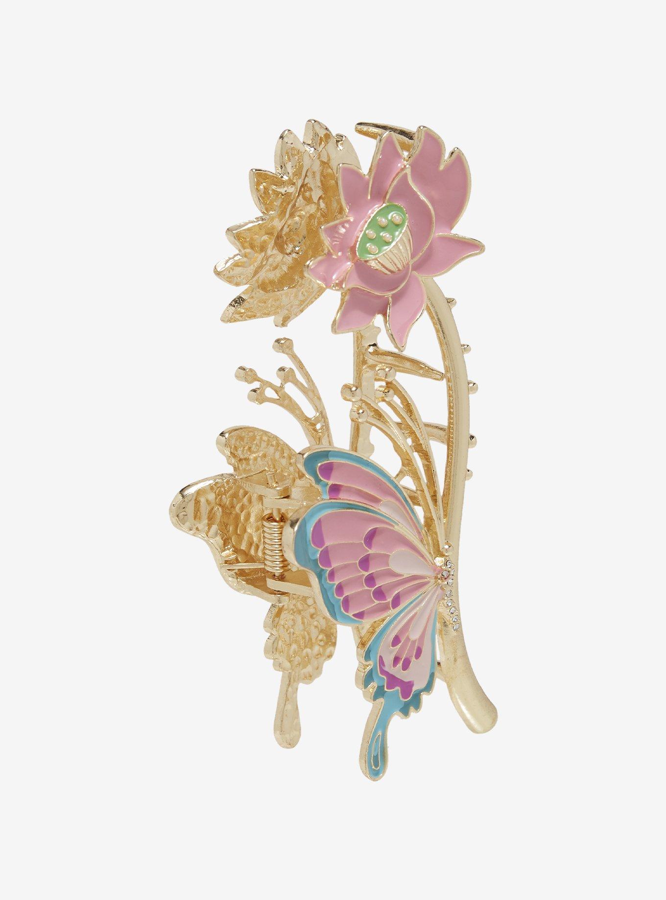 Thorn & Fable Butterfly Flower Claw Hair Clip, , alternate