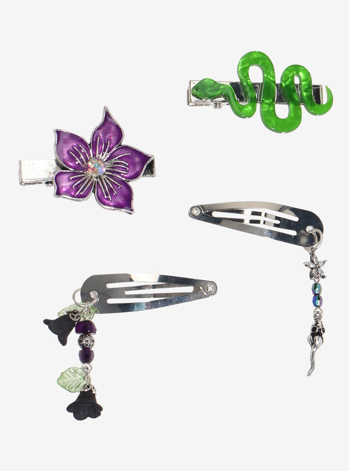 Thorn & Fable Snake Flower Charm Hair Clip Set, , hi-res