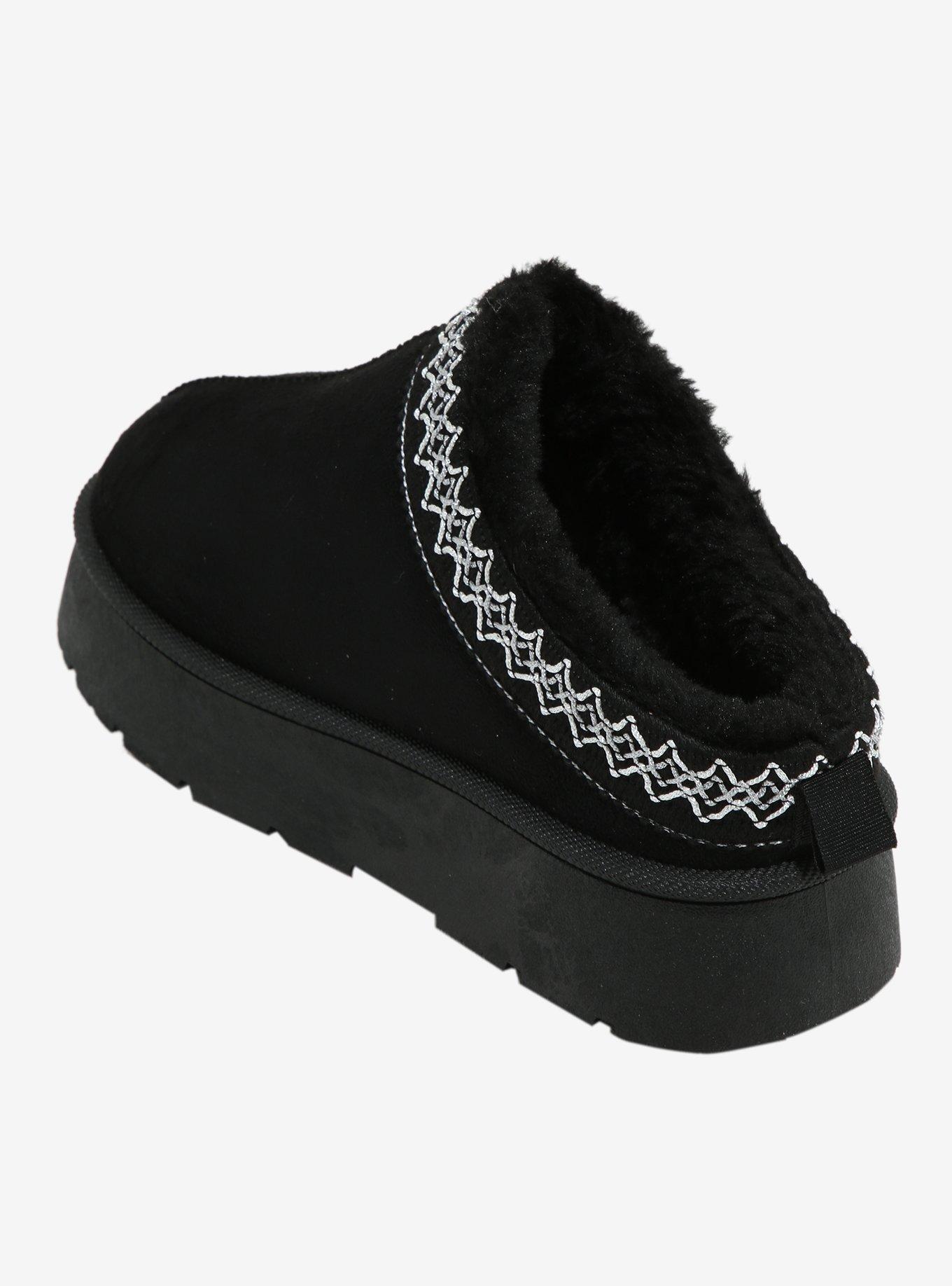 Yoki Black Fuzzy Platform Slipper, , hi-res