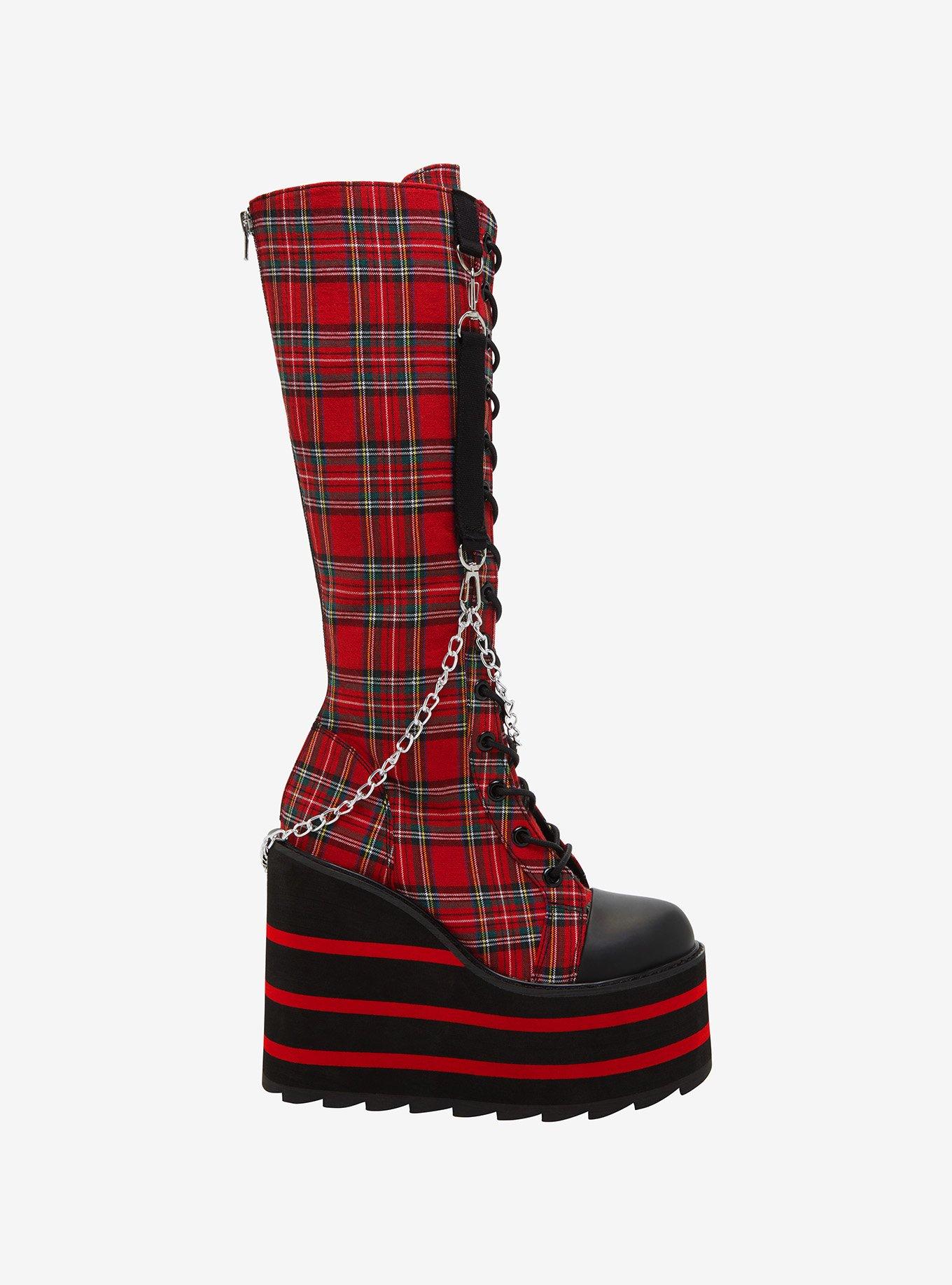 YRU Red Plaid Detention Platform Boots, , hi-res