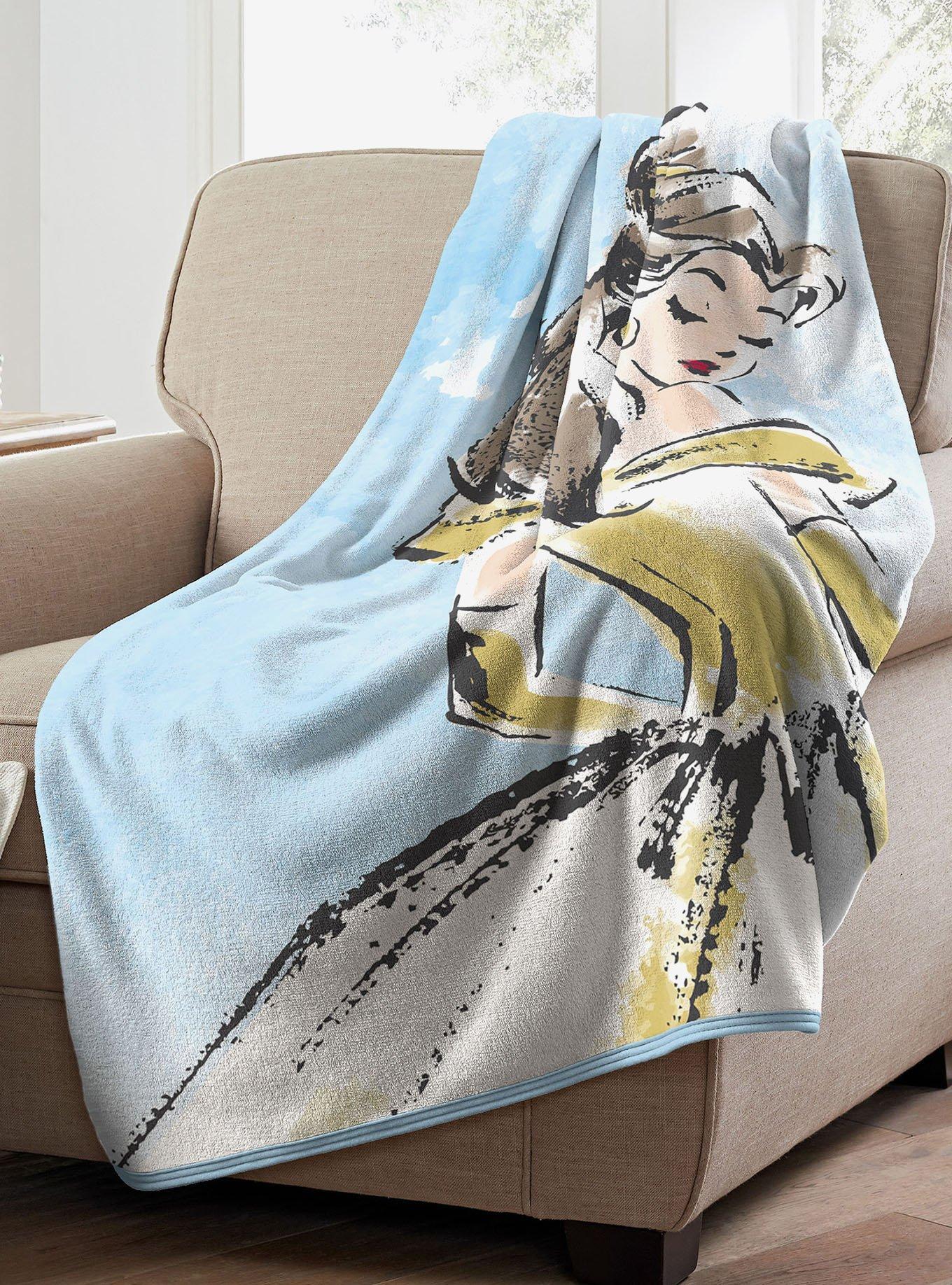 Disney Beauty and the Beast Watercolor Belle Micro Raschel Throw, , alternate