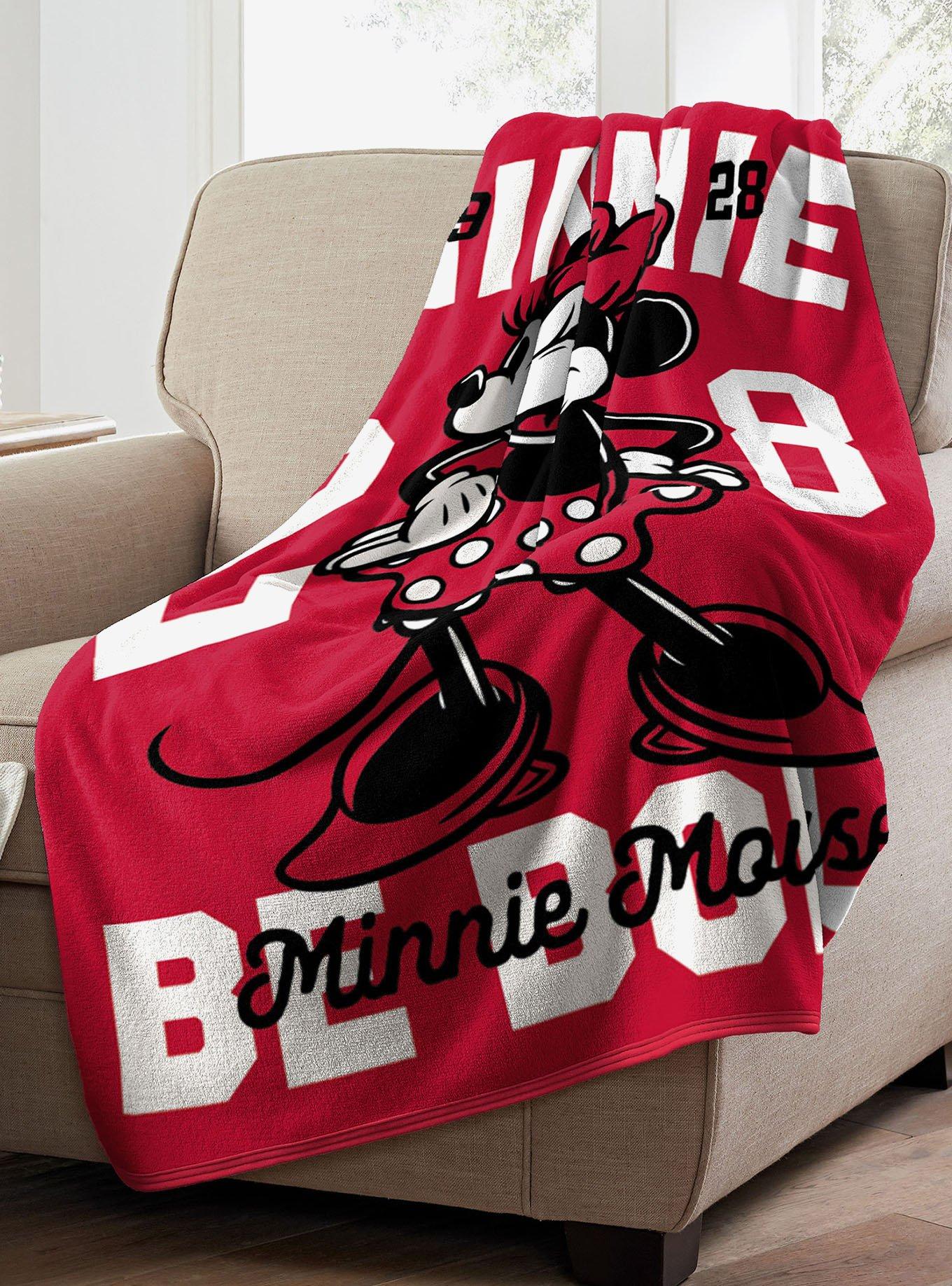 Disney Minnie Mouse Varsity Girl Micro Raschel Throw, , alternate