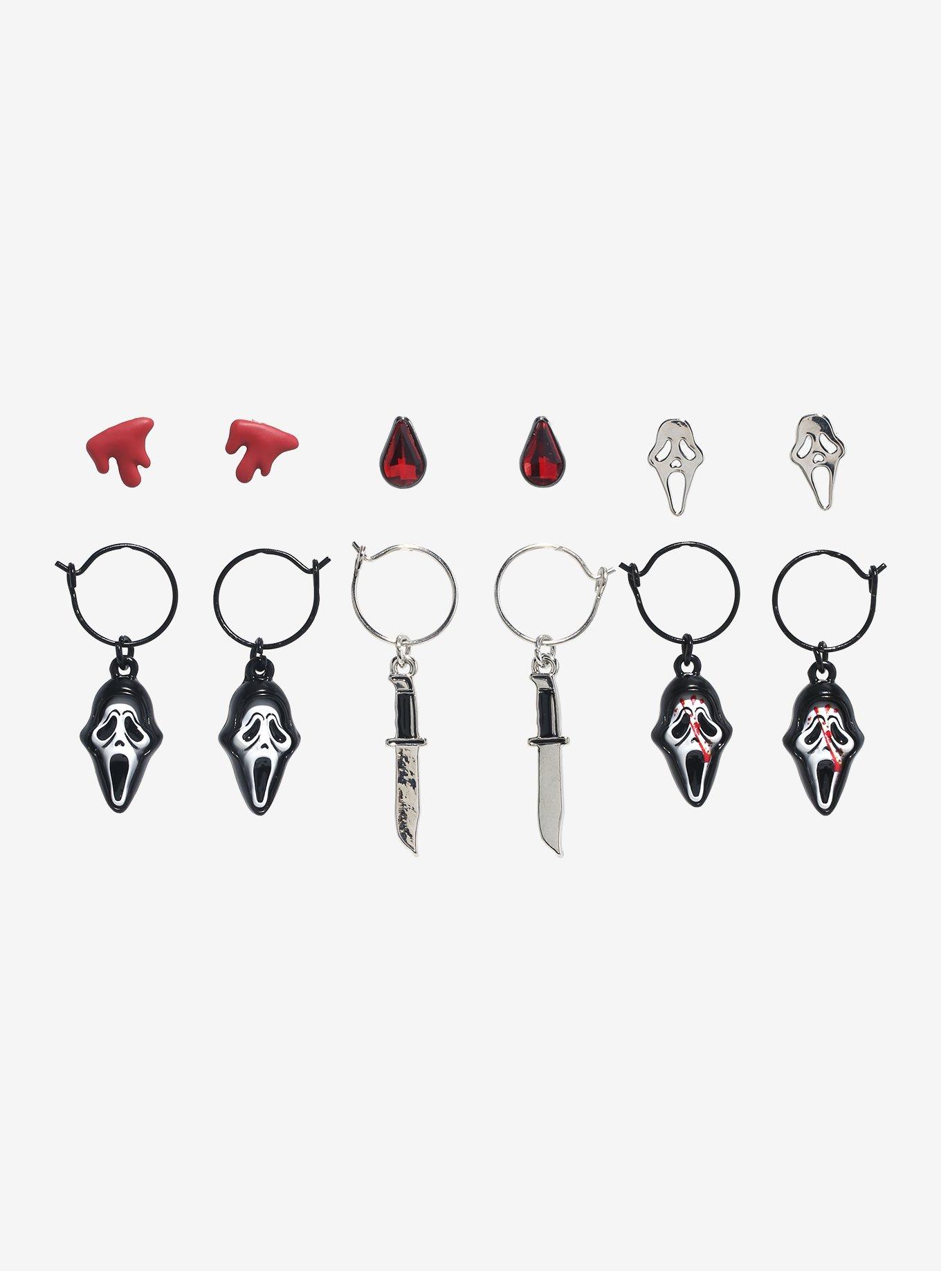 Ghost Face Mask Knife Blood Earring Set, , hi-res