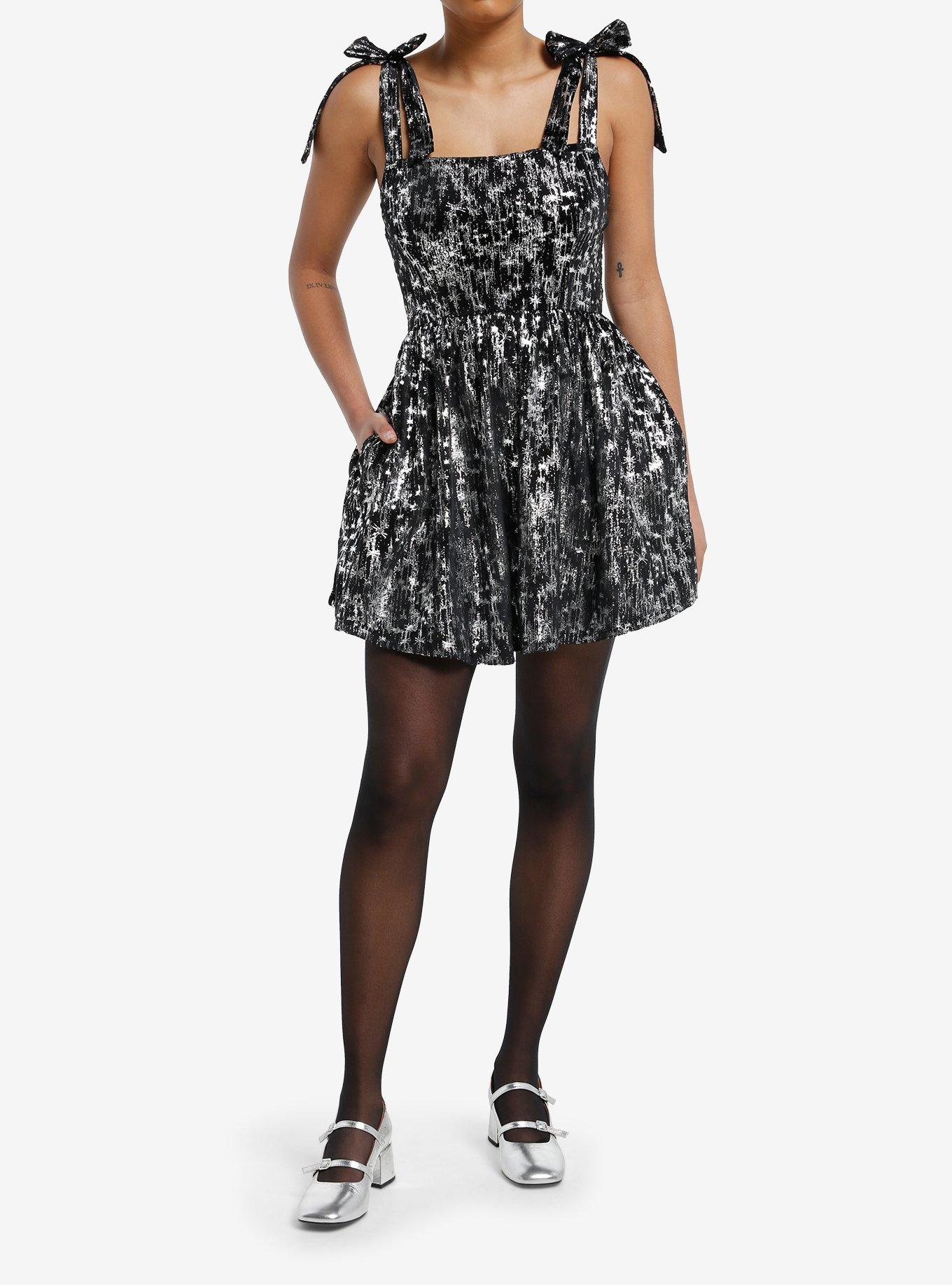 Cosmic Aura Silver Shooting Stars Velvet Dress, , hi-res