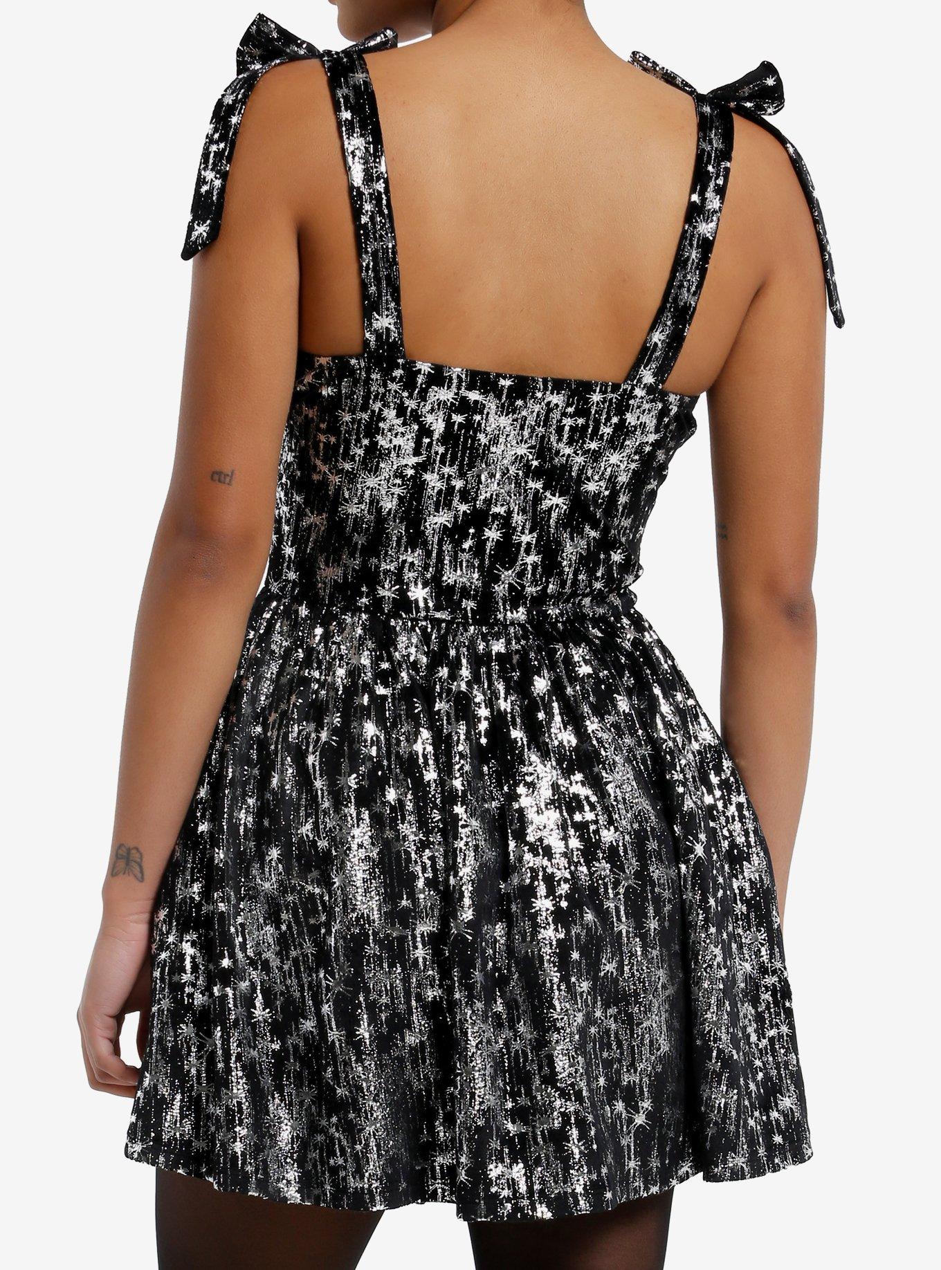 Cosmic Aura Silver Shooting Stars Velvet Dress, SILVER, alternate