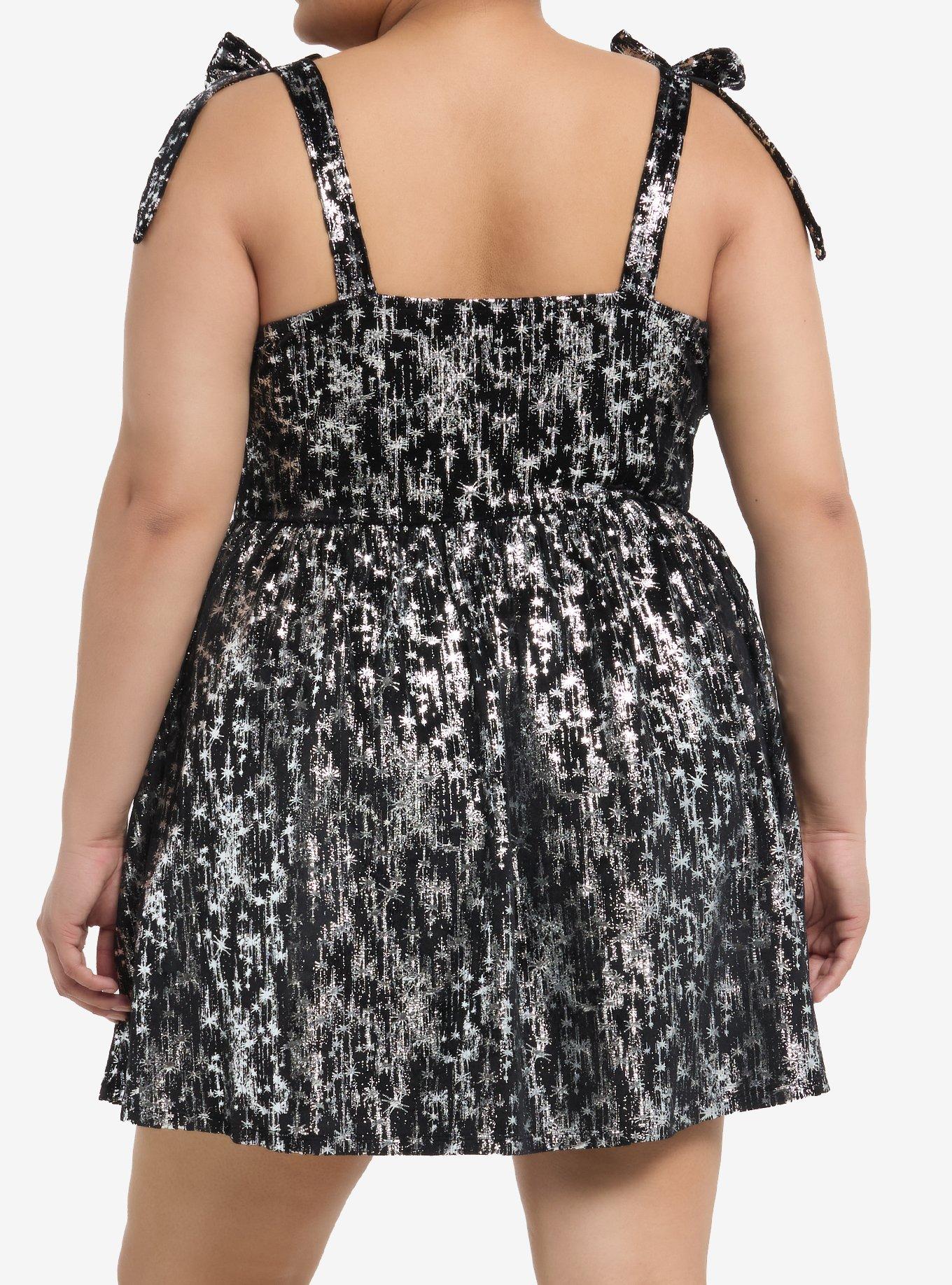 Cosmic Aura Silver Shooting Stars Velvet Dress Plus Size, SILVER, alternate