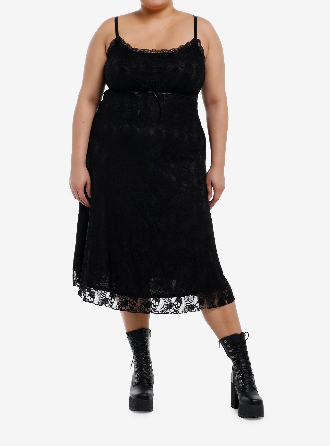 Cosmic Aura Skull Lace Midaxi Slip Dress Plus Size, , hi-res