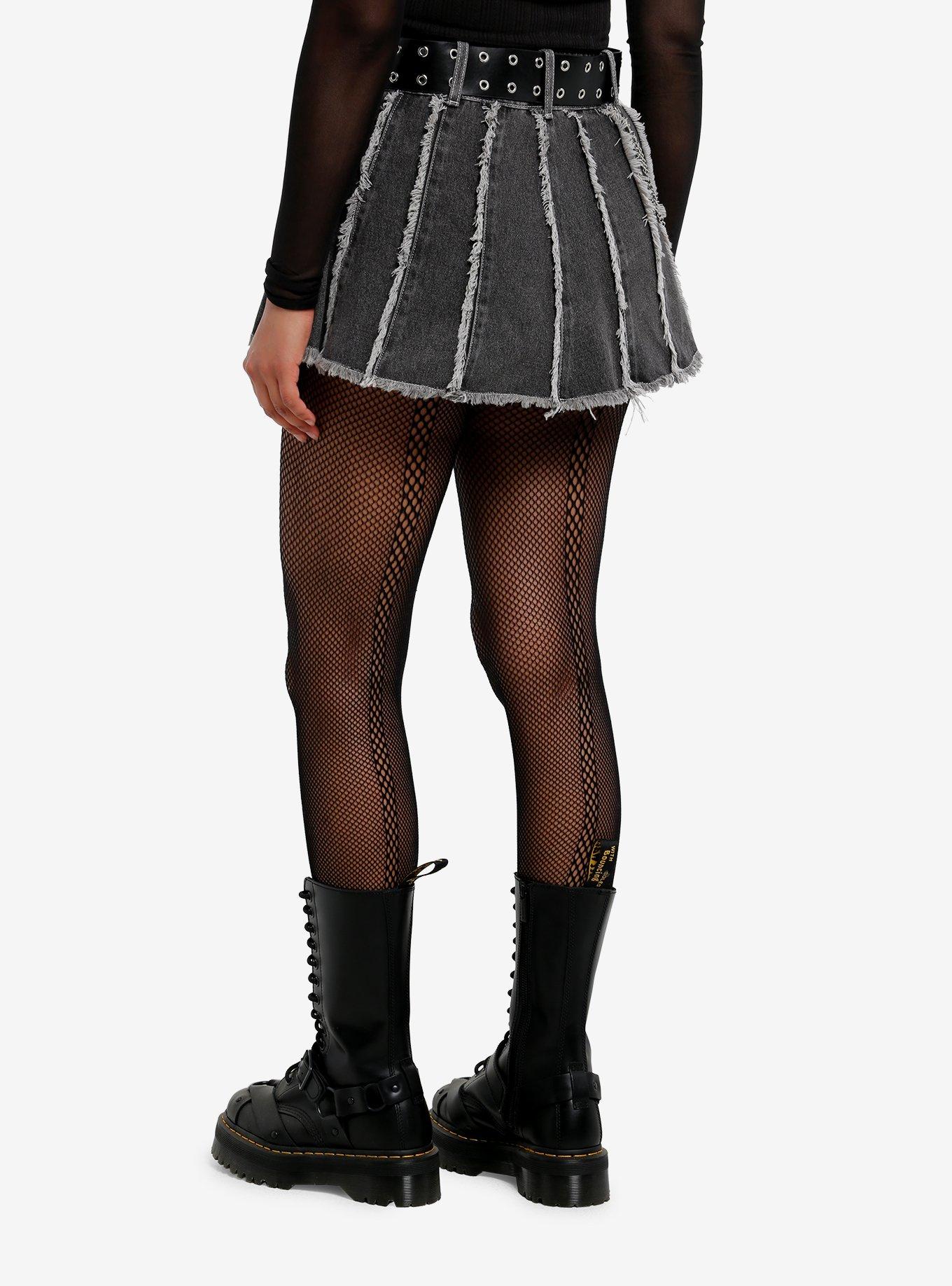 Dark Grey Frayed Denim Mini Skirt, , hi-res