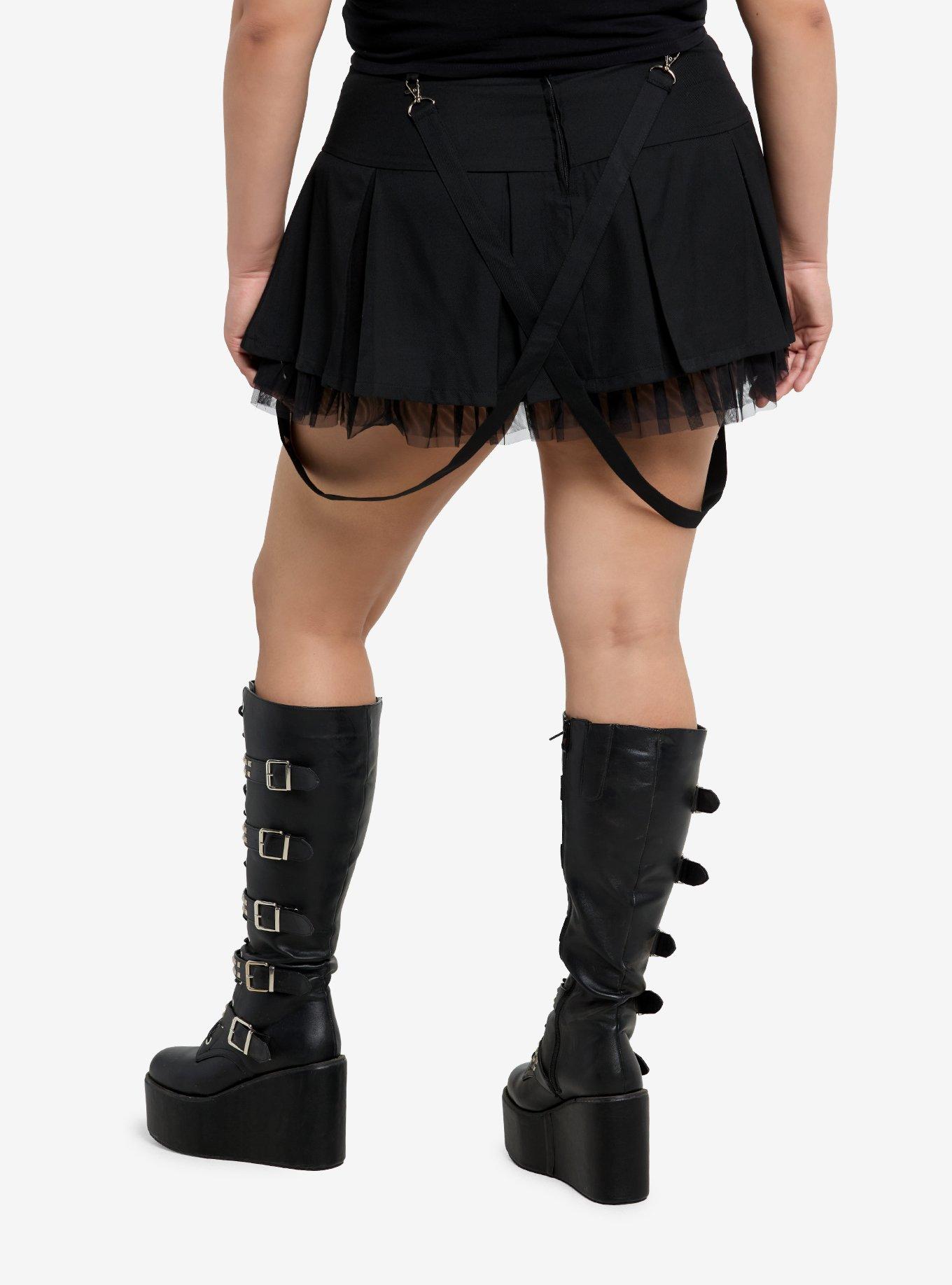 Social Collision Black Pyramid Stud Suspender Skirt Plus Size, , hi-res