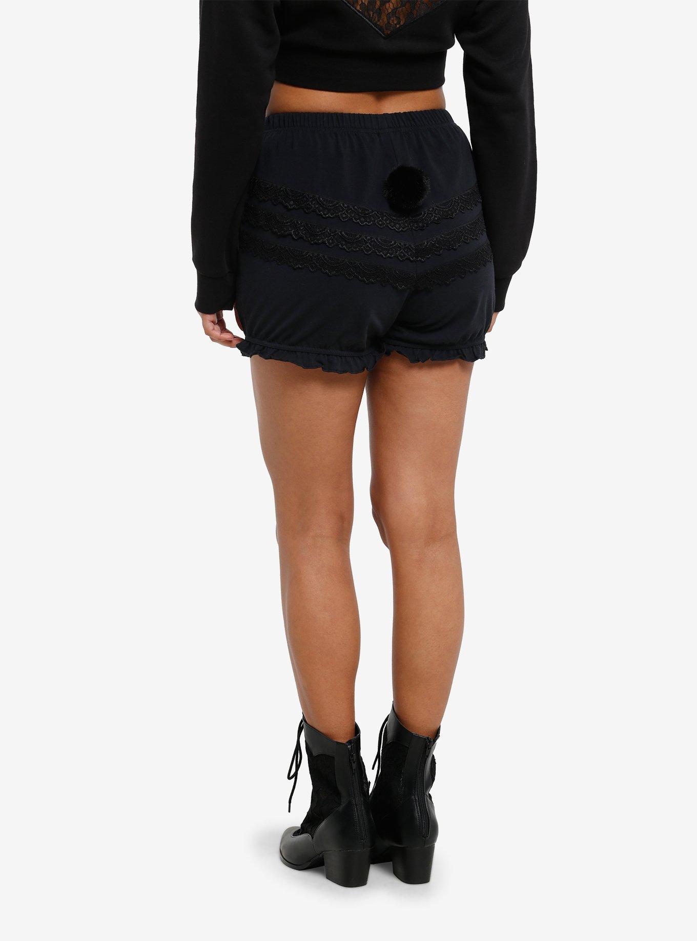 Black Bunny Tail Girls Bloomer Lounge Shorts, BLACK, alternate
