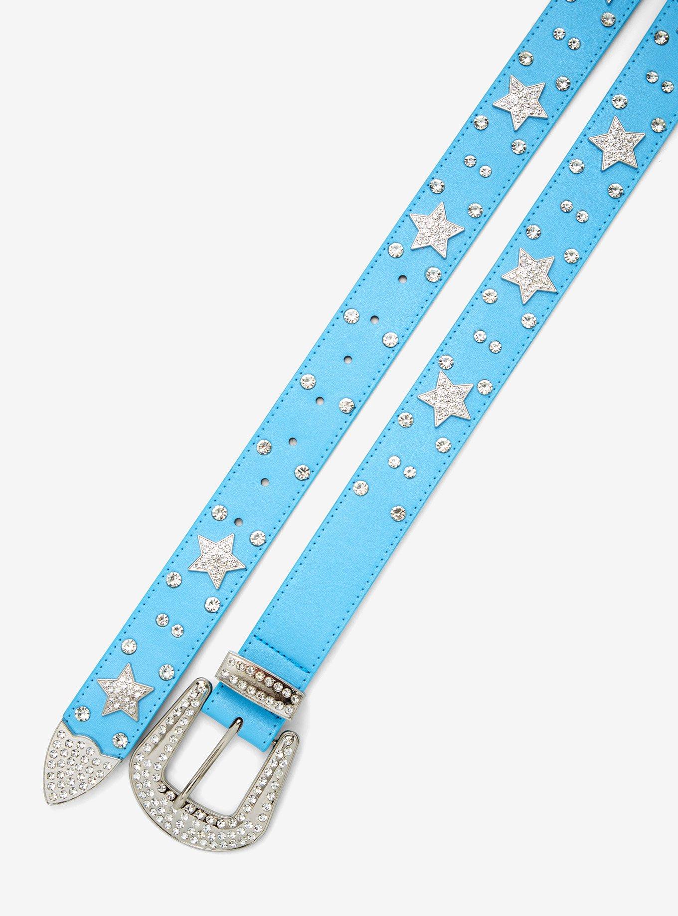 Light Blue Star Stud Bling Belt, , hi-res