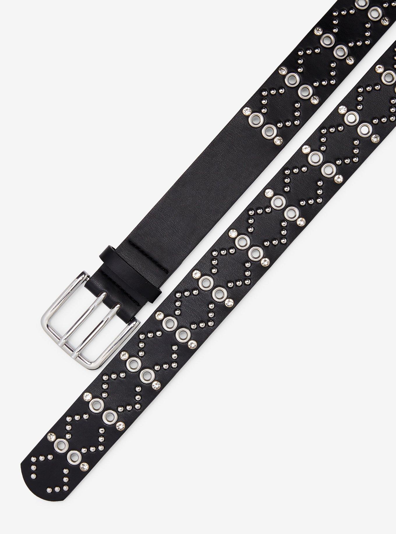 Black Grommet Stud Belt, , hi-res