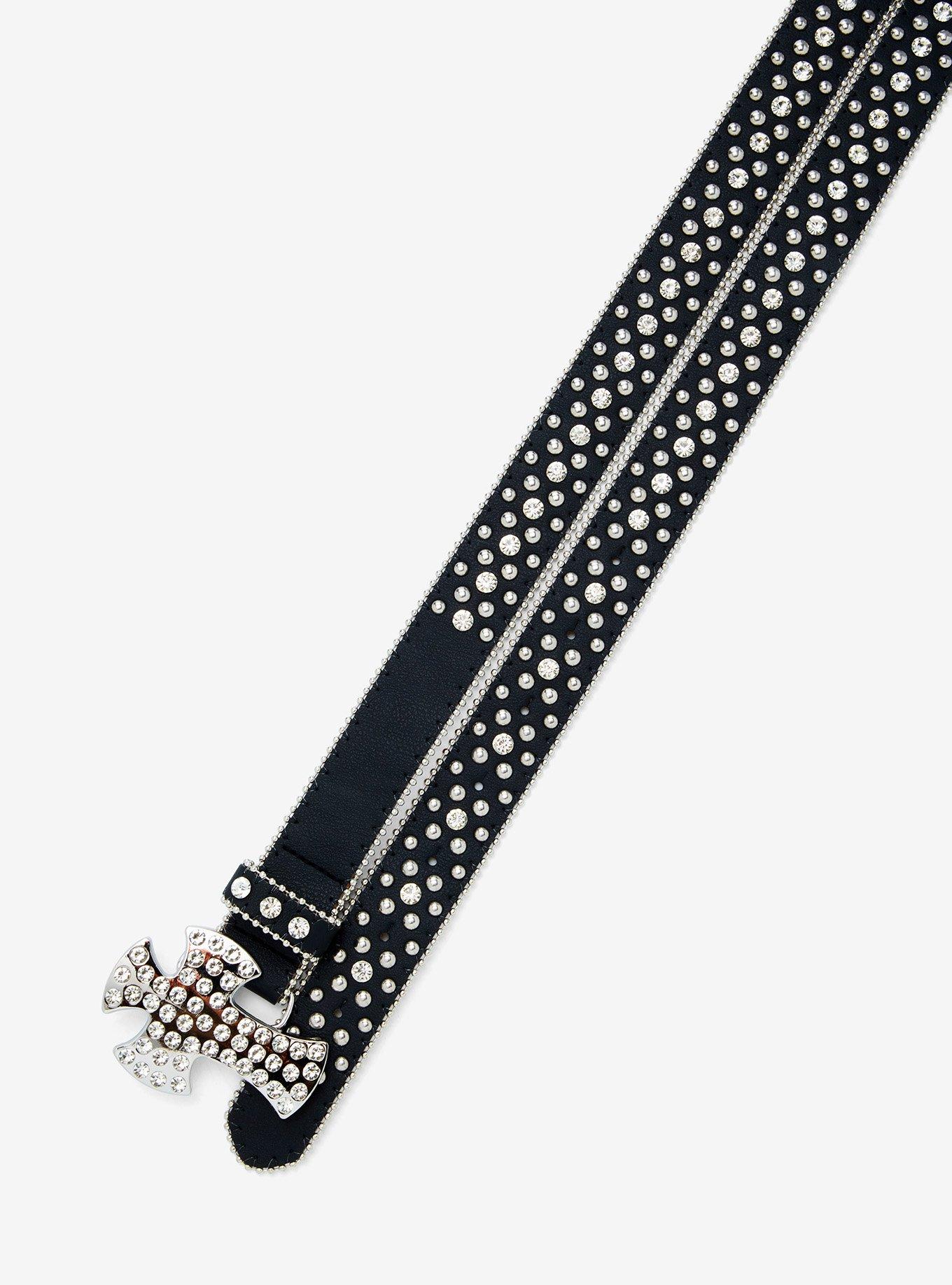 Black & Silver Bling Cross Stud Belt, , hi-res