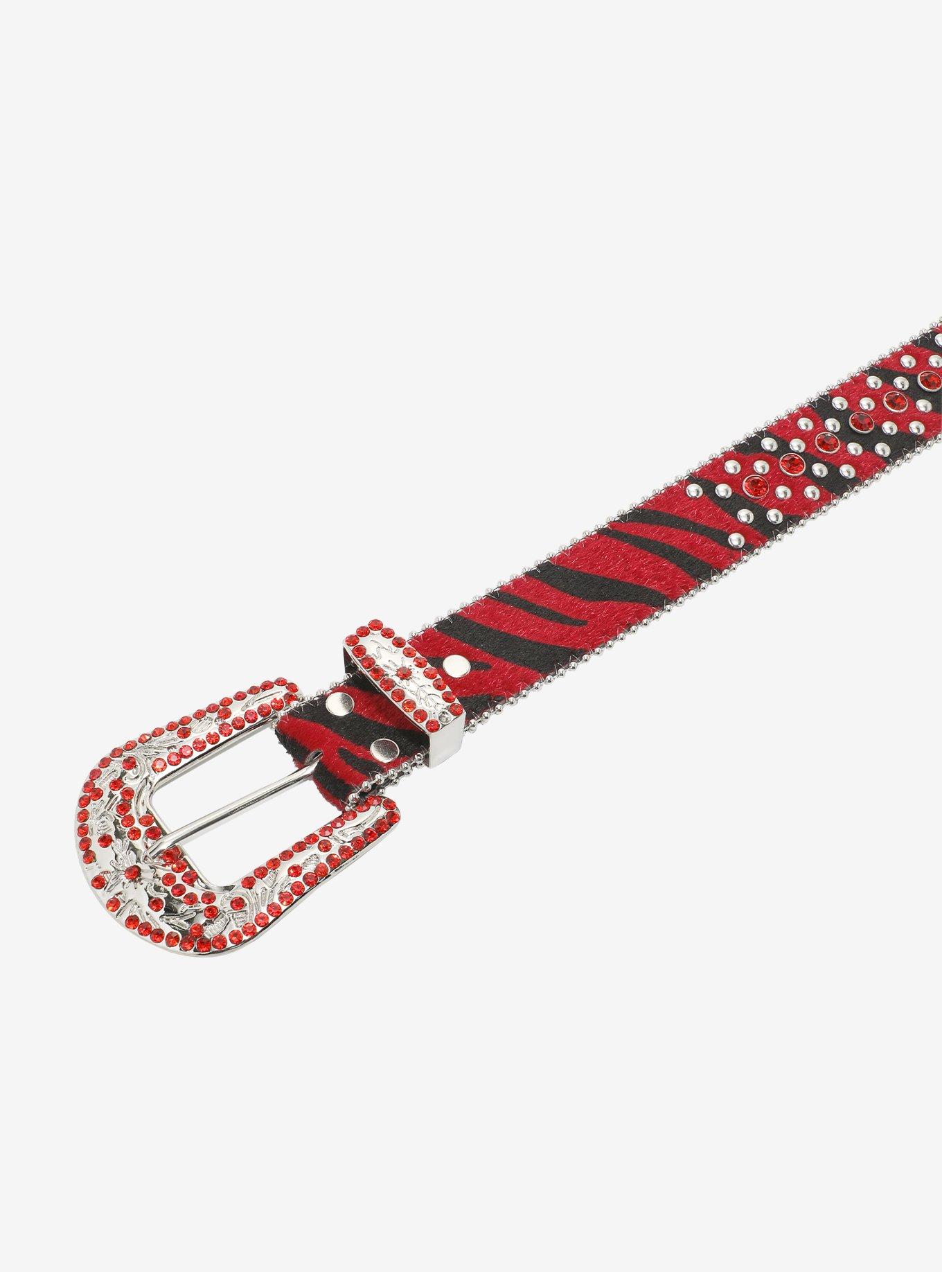 Black & Red Zebra Bling Belt, , hi-res