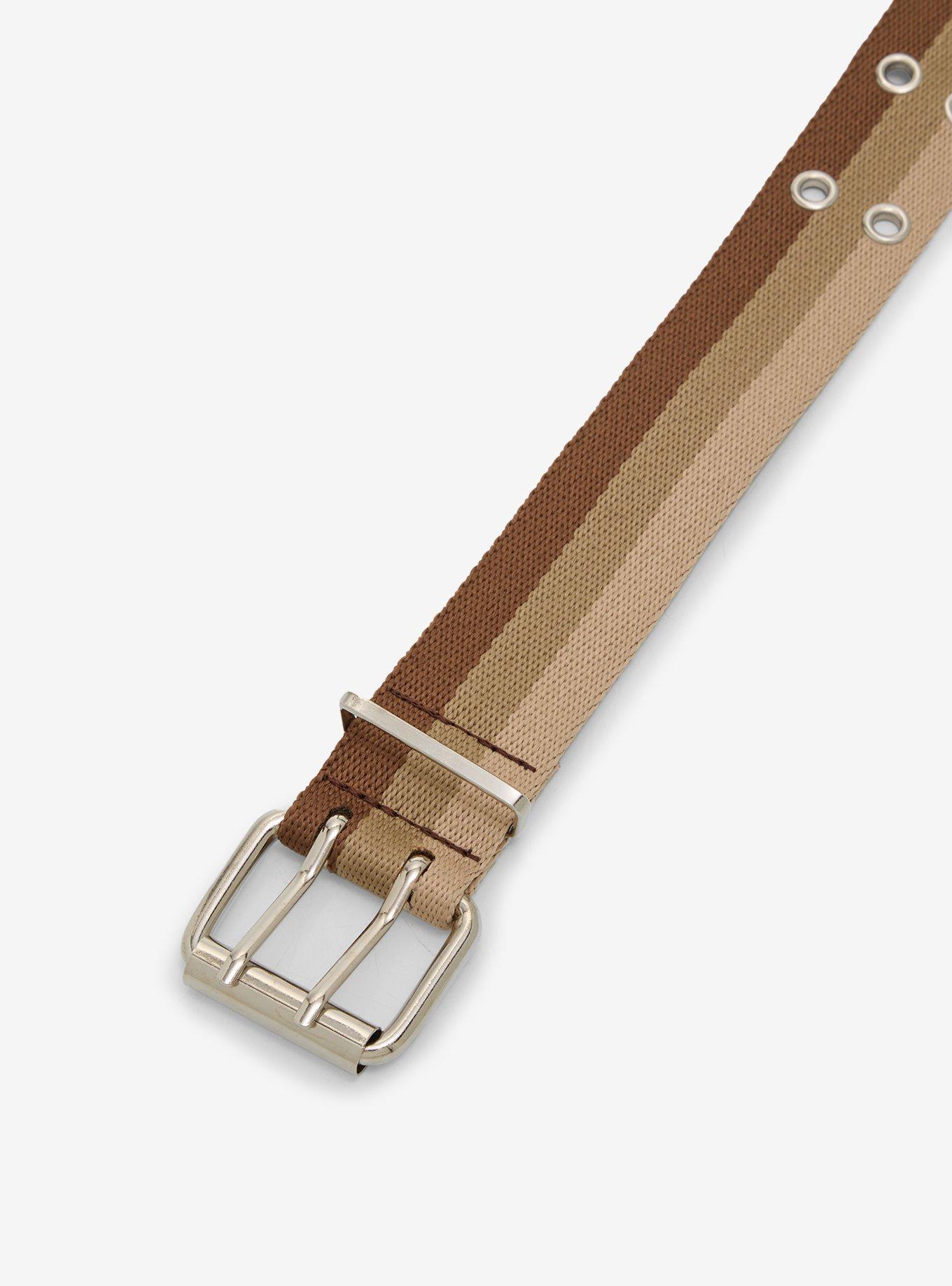 Brown Stripe Grommet Canvas Belt, , hi-res