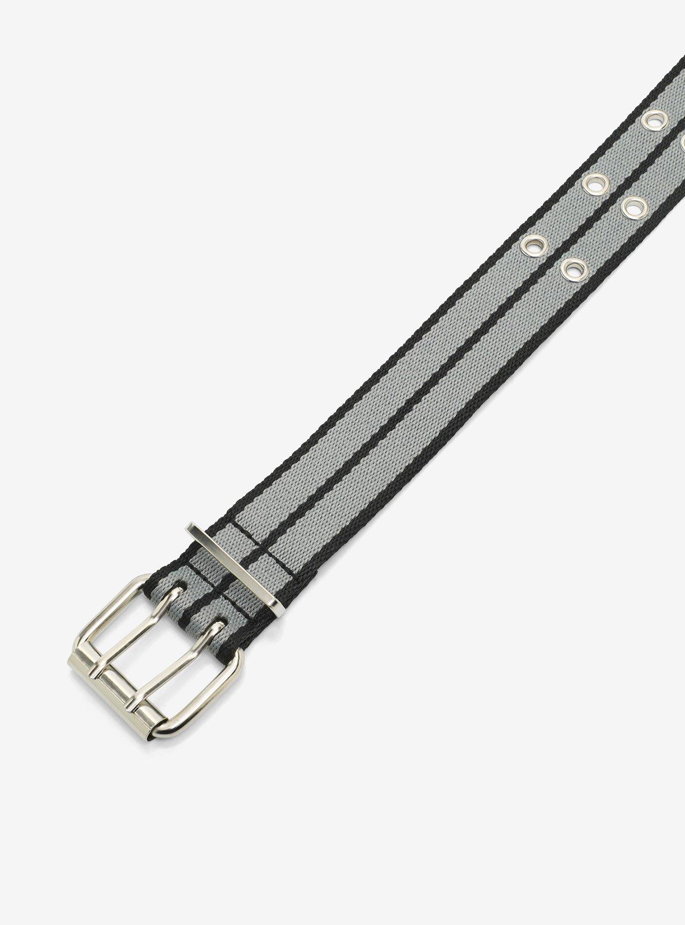 Black & Grey Stripe Grommet Belt, , hi-res