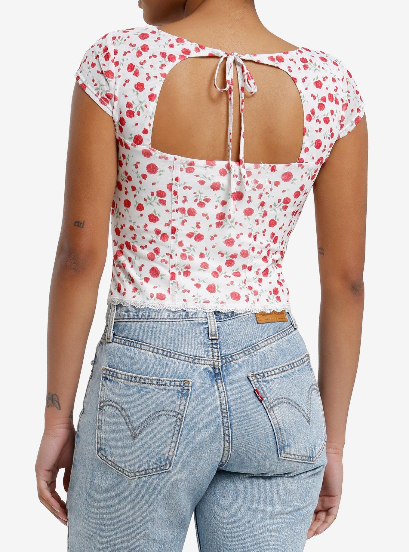Sweet Society Roses Girls Corset Top, RED, alternate