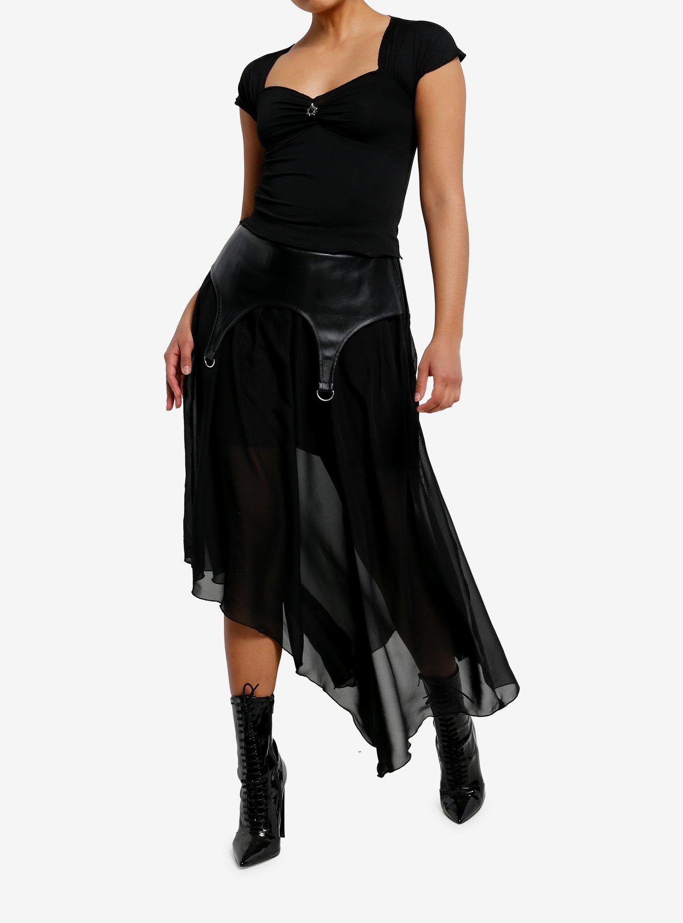 Cosmic Aura Black Sun Charm Ruched Girls Top, , hi-res