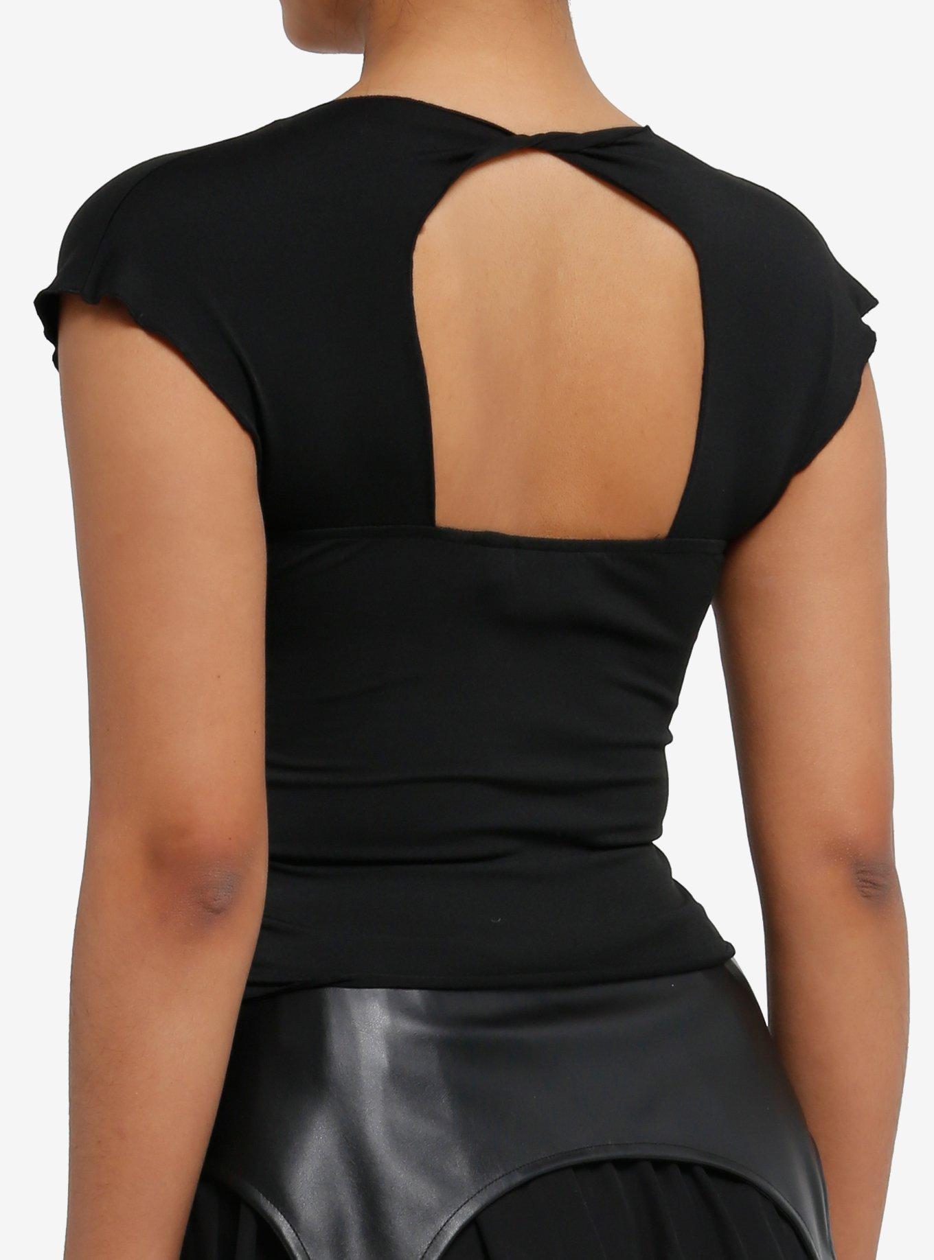 Cosmic Aura Black Sun Charm Ruched Girls Top, BLACK, alternate