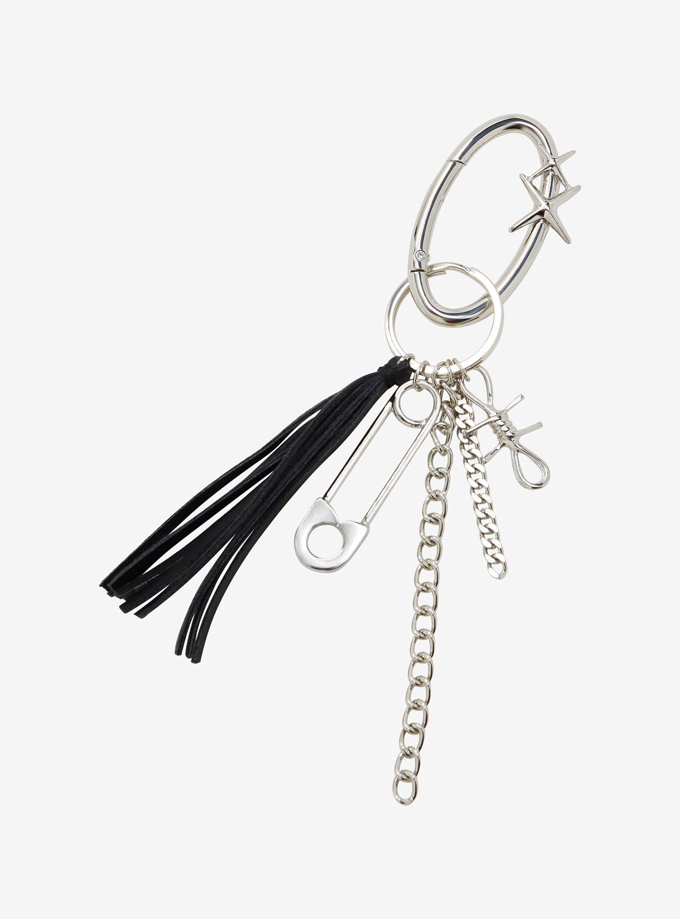 Safety Pin Barbed Wire Chain Key Chain, , hi-res