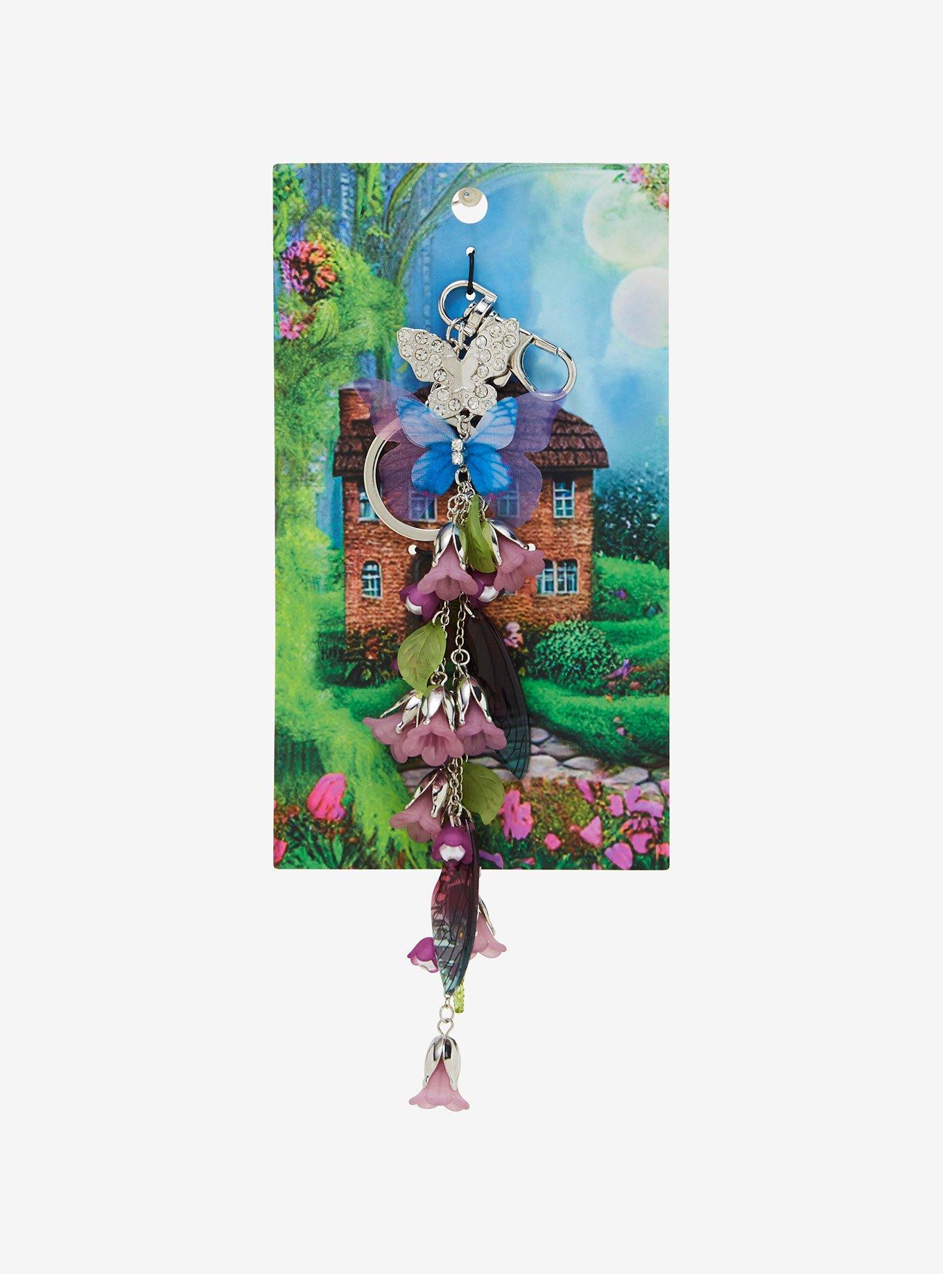 Butterfly Wing Flower Charm Key Chain, , hi-res
