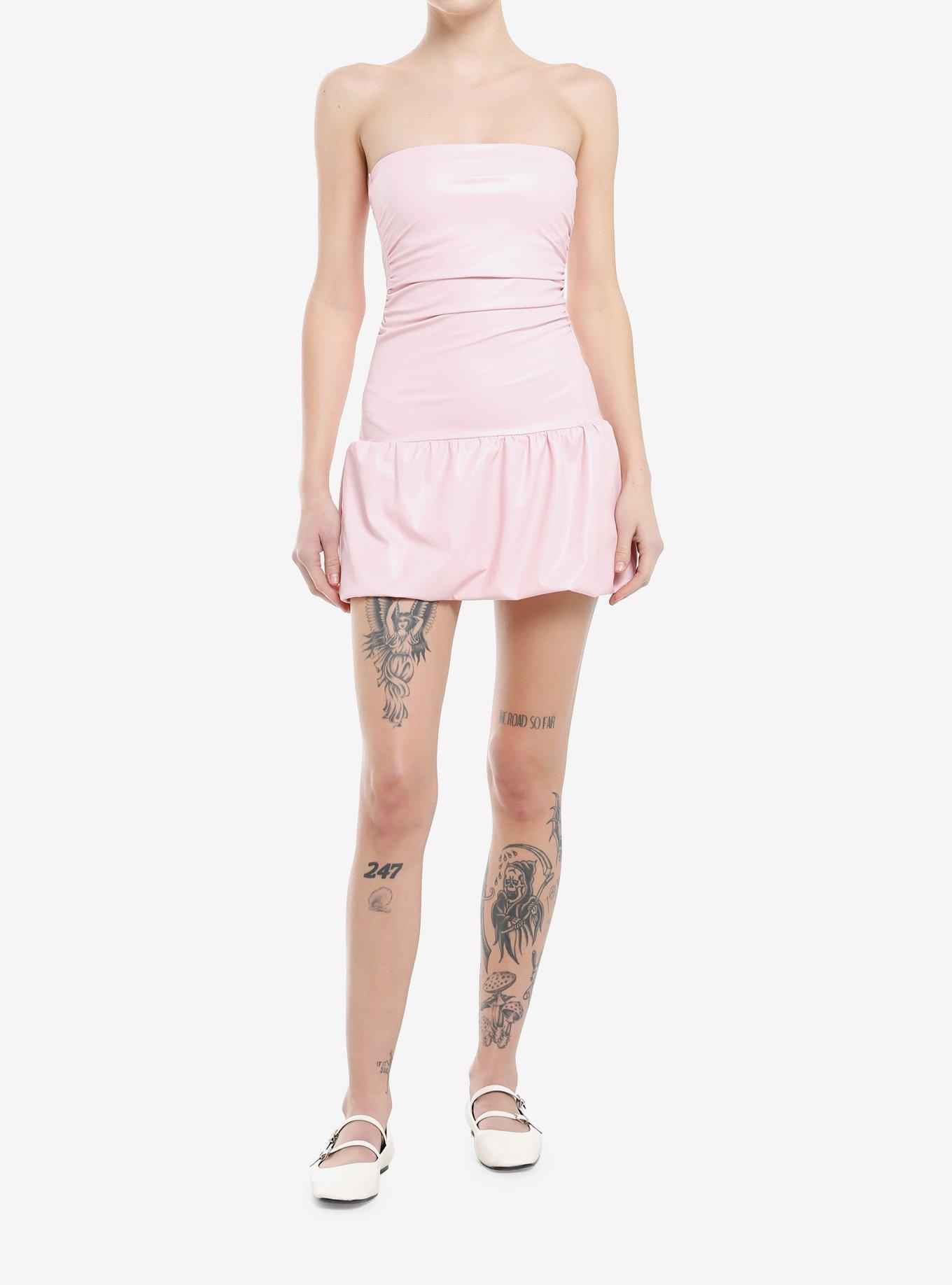 Pastel Pink Bubble Hem Mini Dress, , hi-res