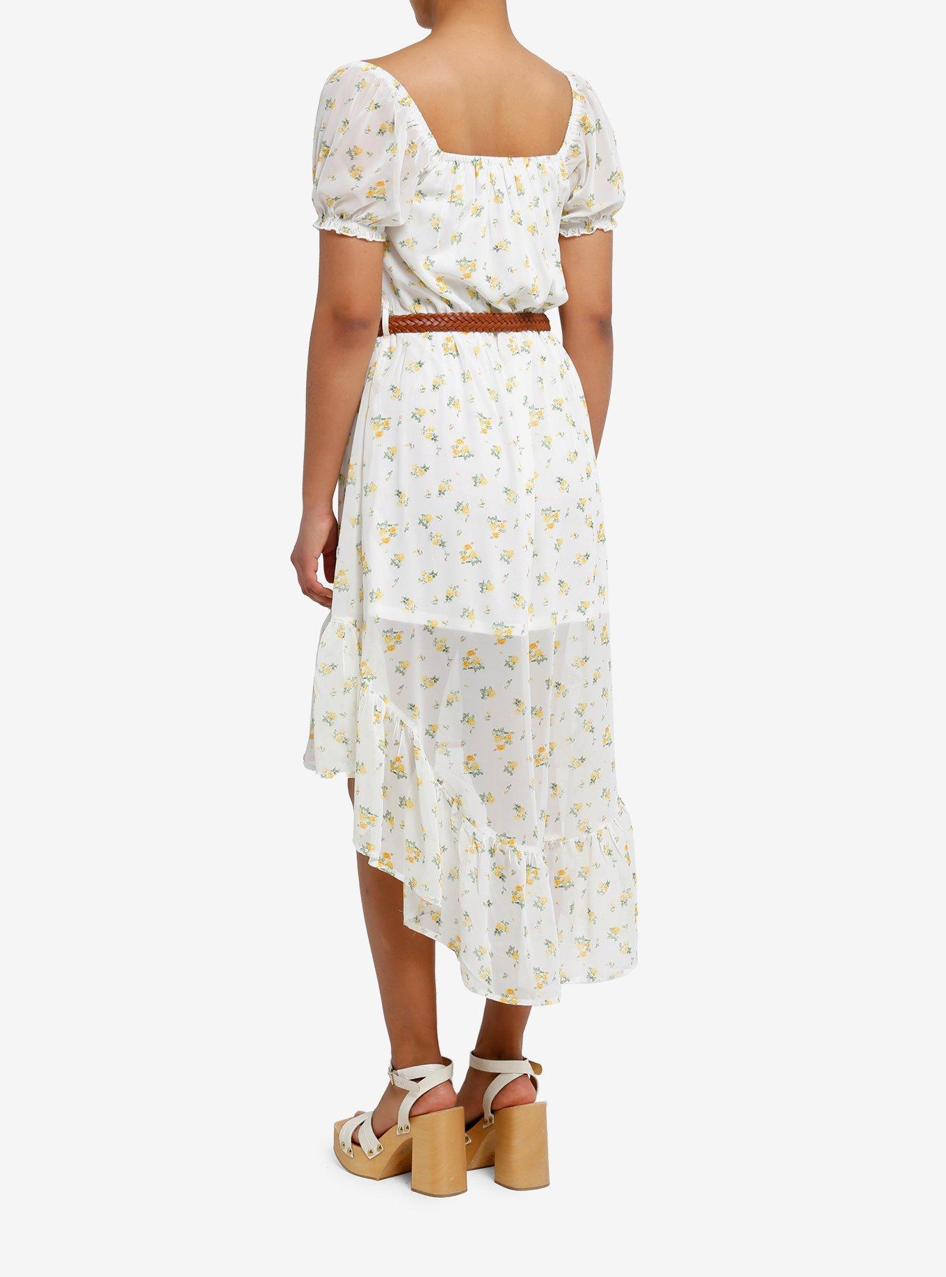 Yellow Floral Ditsy Belted Hi-Low Dress, , alternate