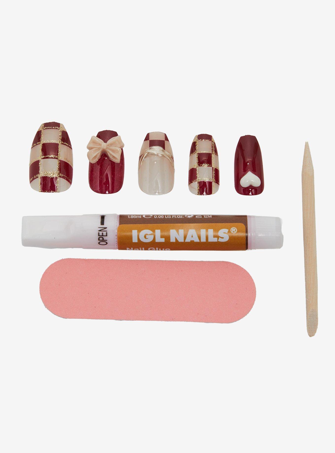 IGL Nails Red Checker Press On Nails, , hi-res