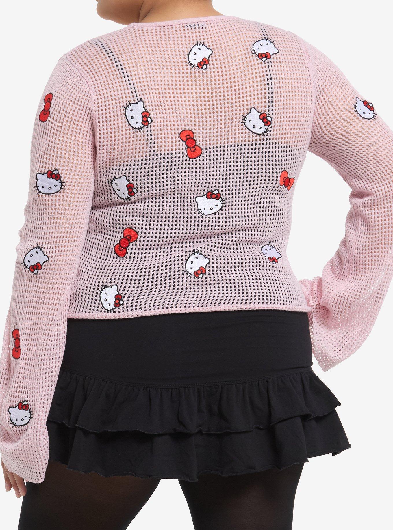 Hello Kitty Bow Tie-Front Girls Knit Long-Sleeve Top Plus Size, , hi-res