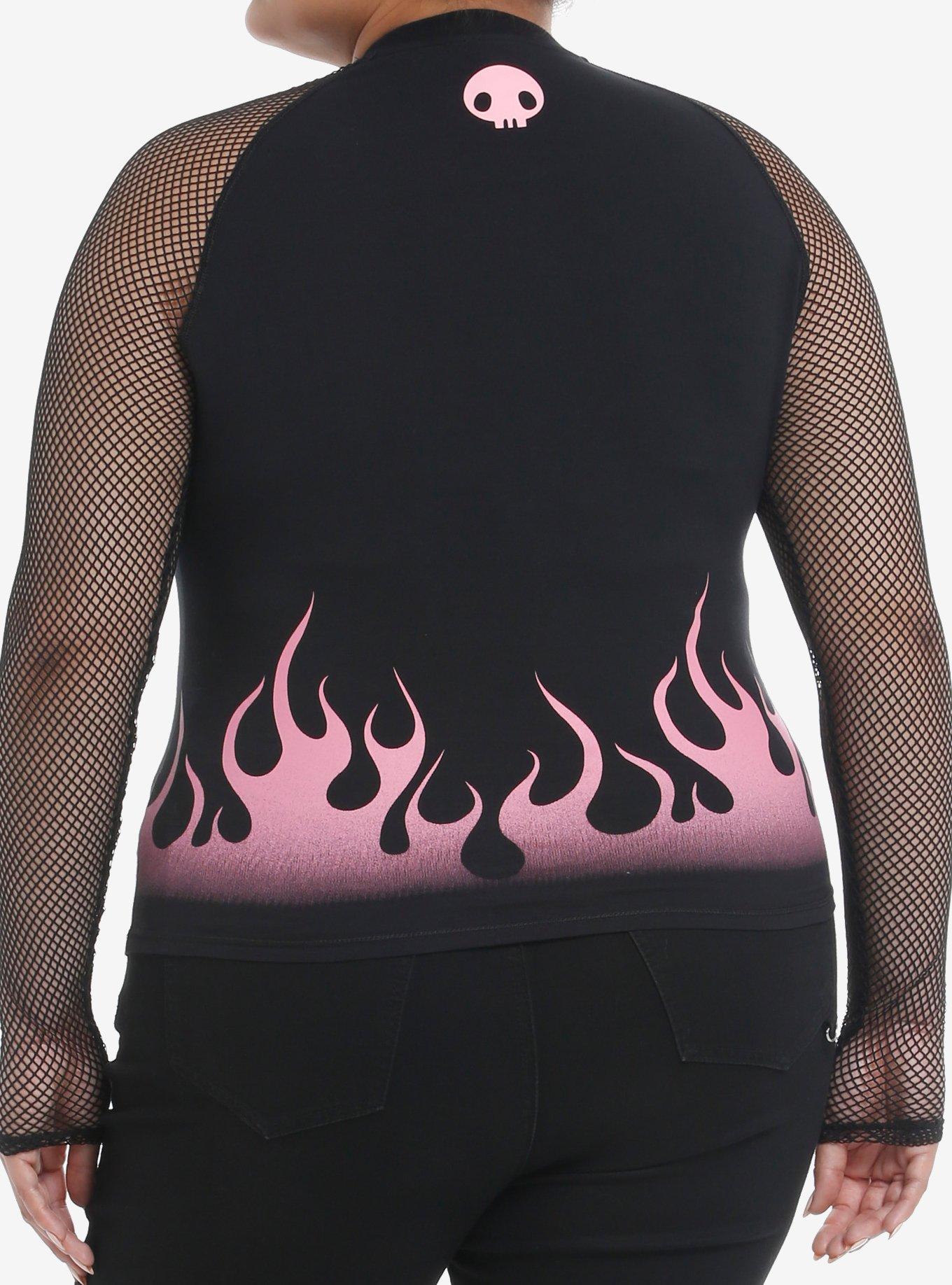 Kuromi Fishnet Girls Raglan Long-Sleeve Top Plus Size, PINK, alternate