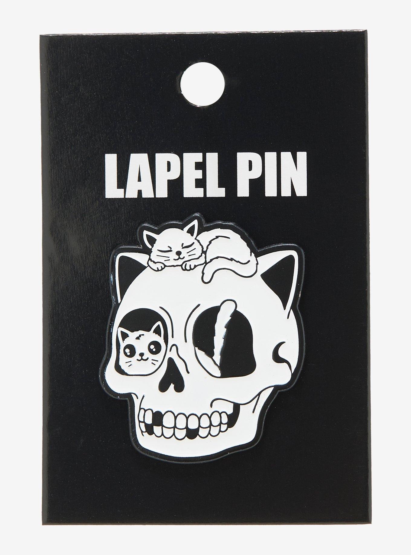 Cats On Skull Enamel Pin, , hi-res
