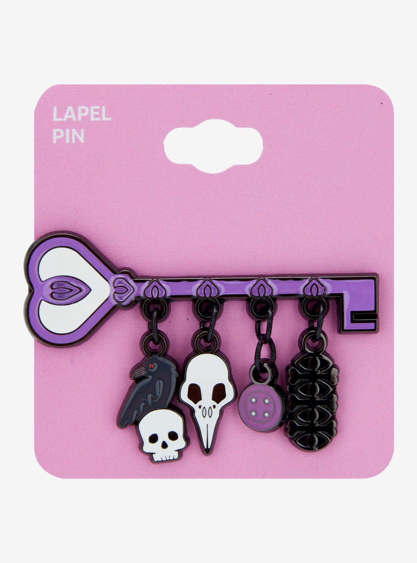 Crow Key Charm Enamel Pin, , hi-res