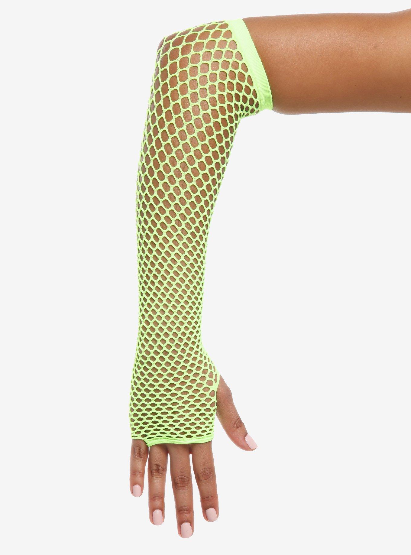 Neon Green Fishnet Arm Warmers, , hi-res