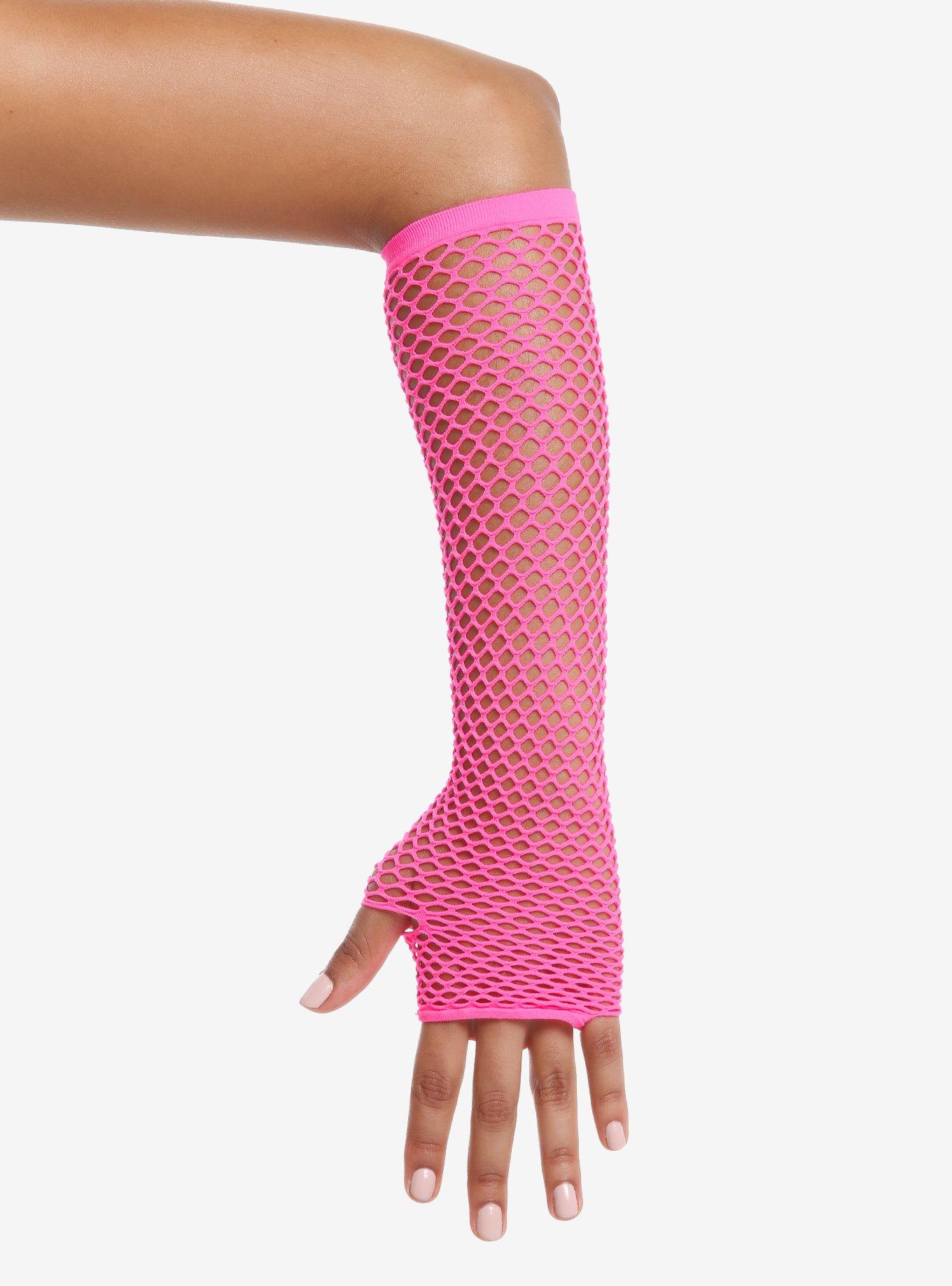 Neon Pink Fishnet Arm Warmers, , hi-res